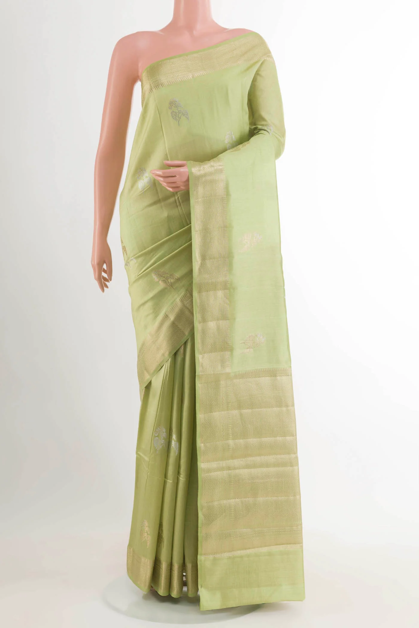 Light Green Banarasi Raw Silk Saree