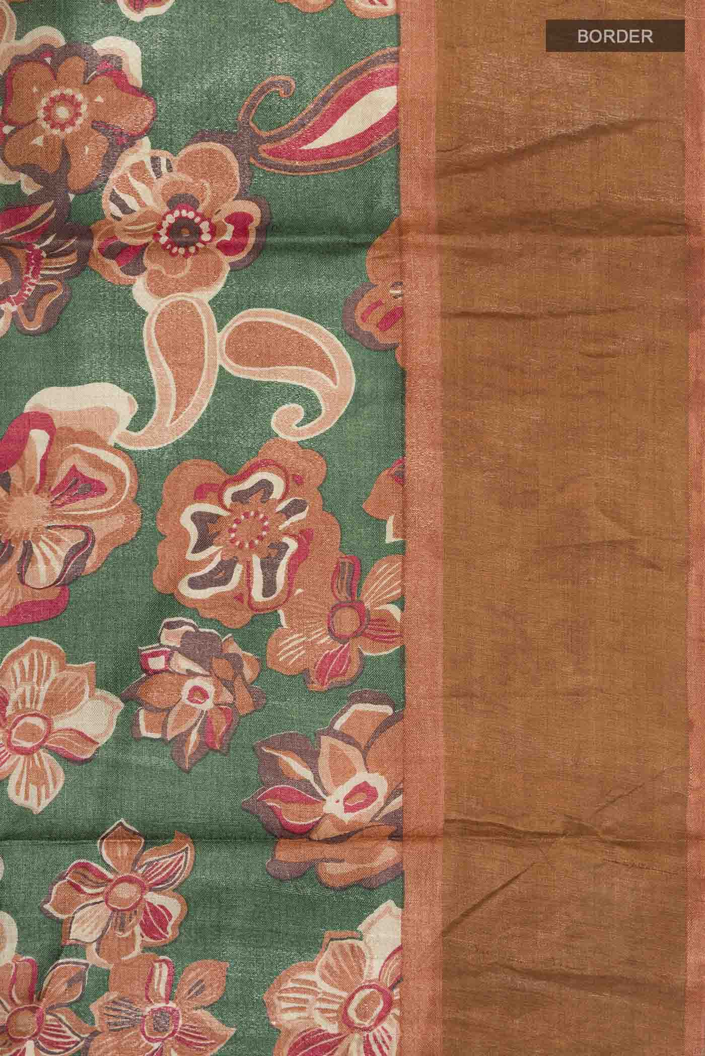 Green Tussar Silk Saree - Image 3