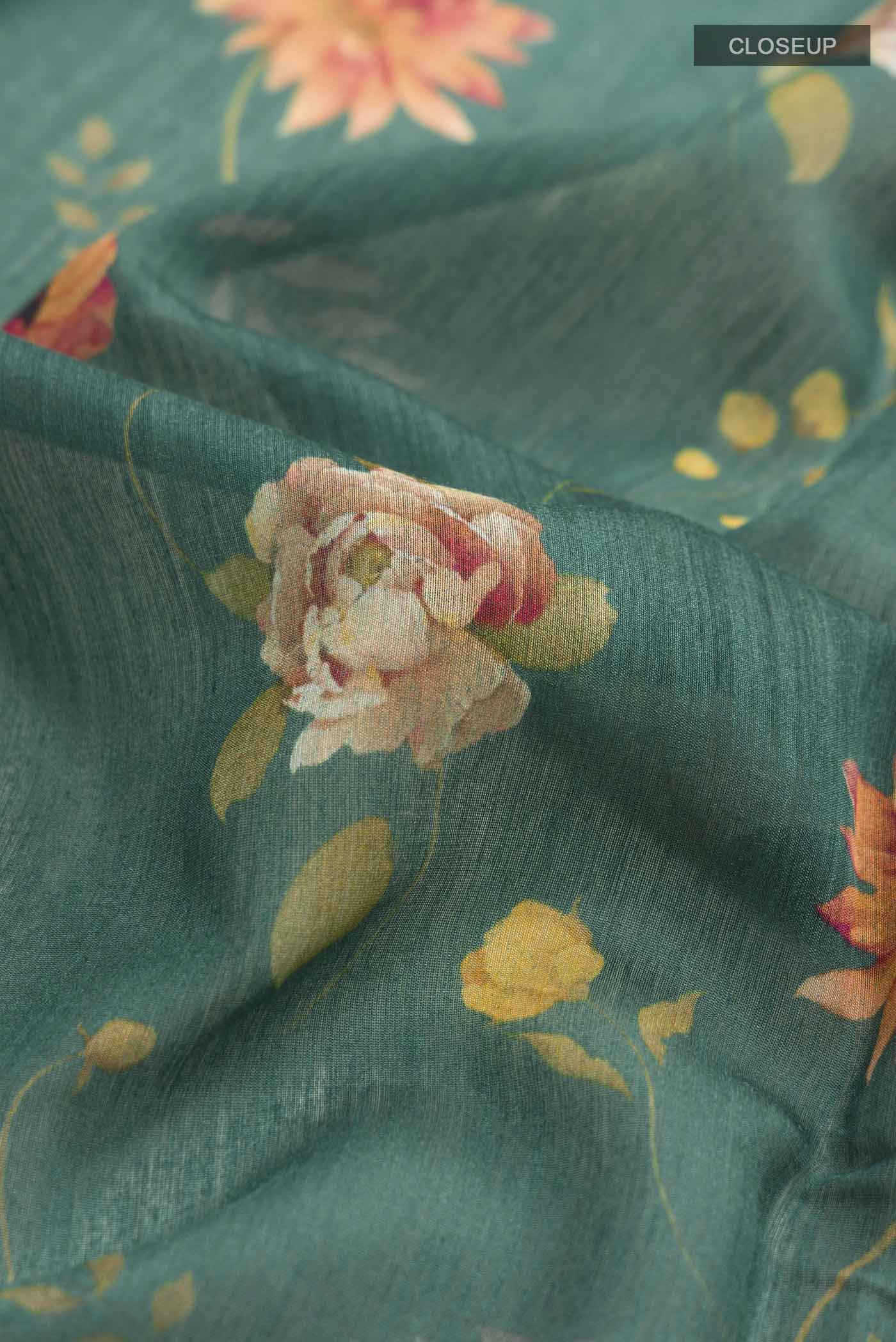 Green Tussar Silk Saree - Image 2