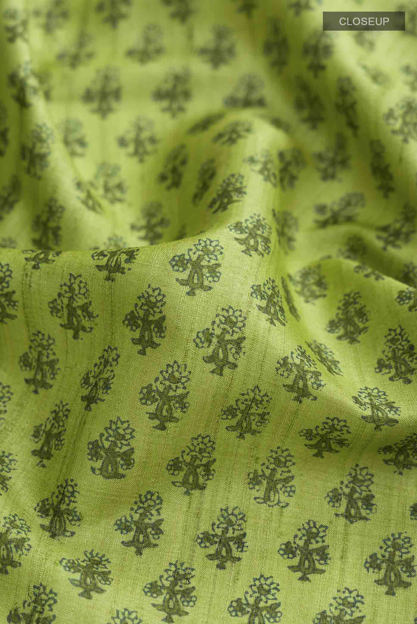 Green Tussar Silk Saree - Image 2