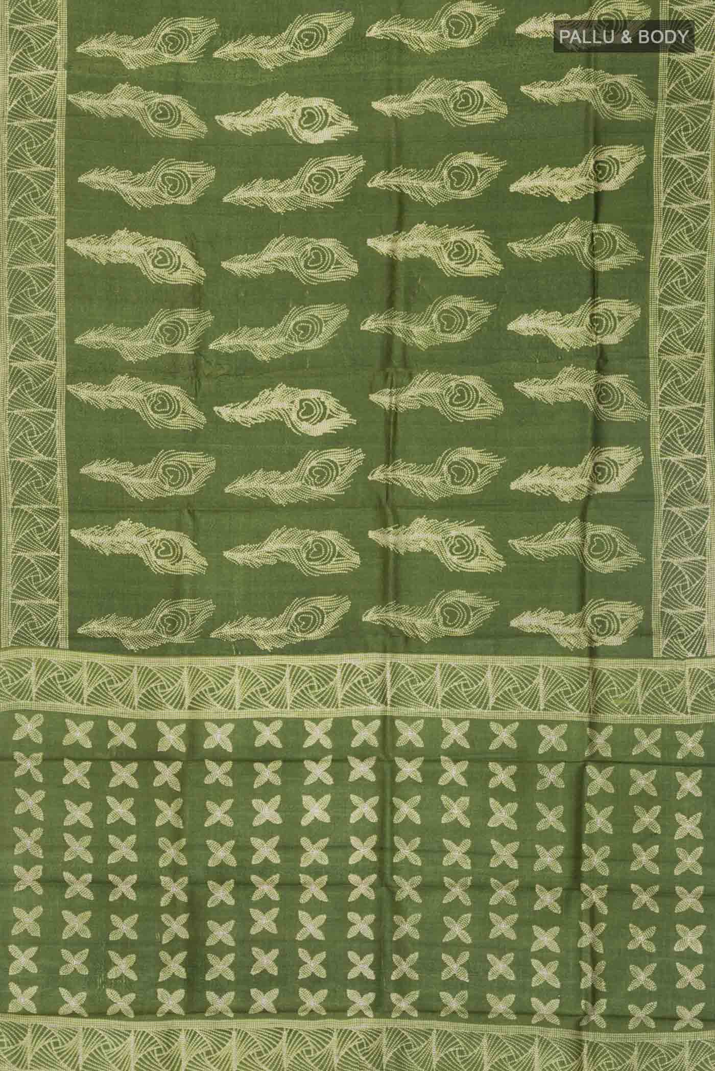 Green Tussar Silk Saree - Image 5