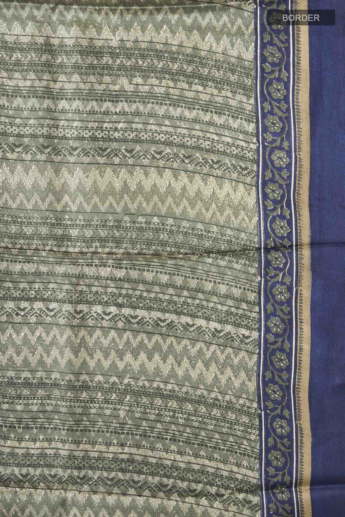Green Tussar Silk Saree - Image 3