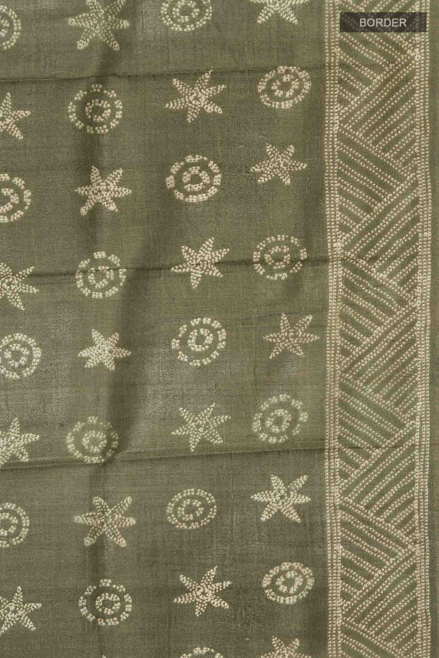 Green Tussar Silk Saree - Image 3