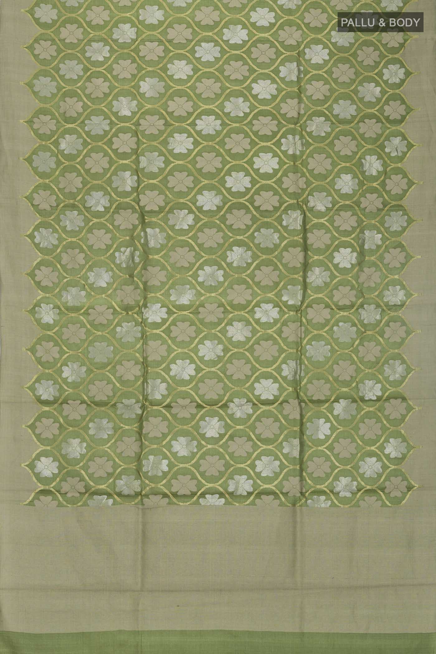 Green Tussar Silk Saree - Image 6