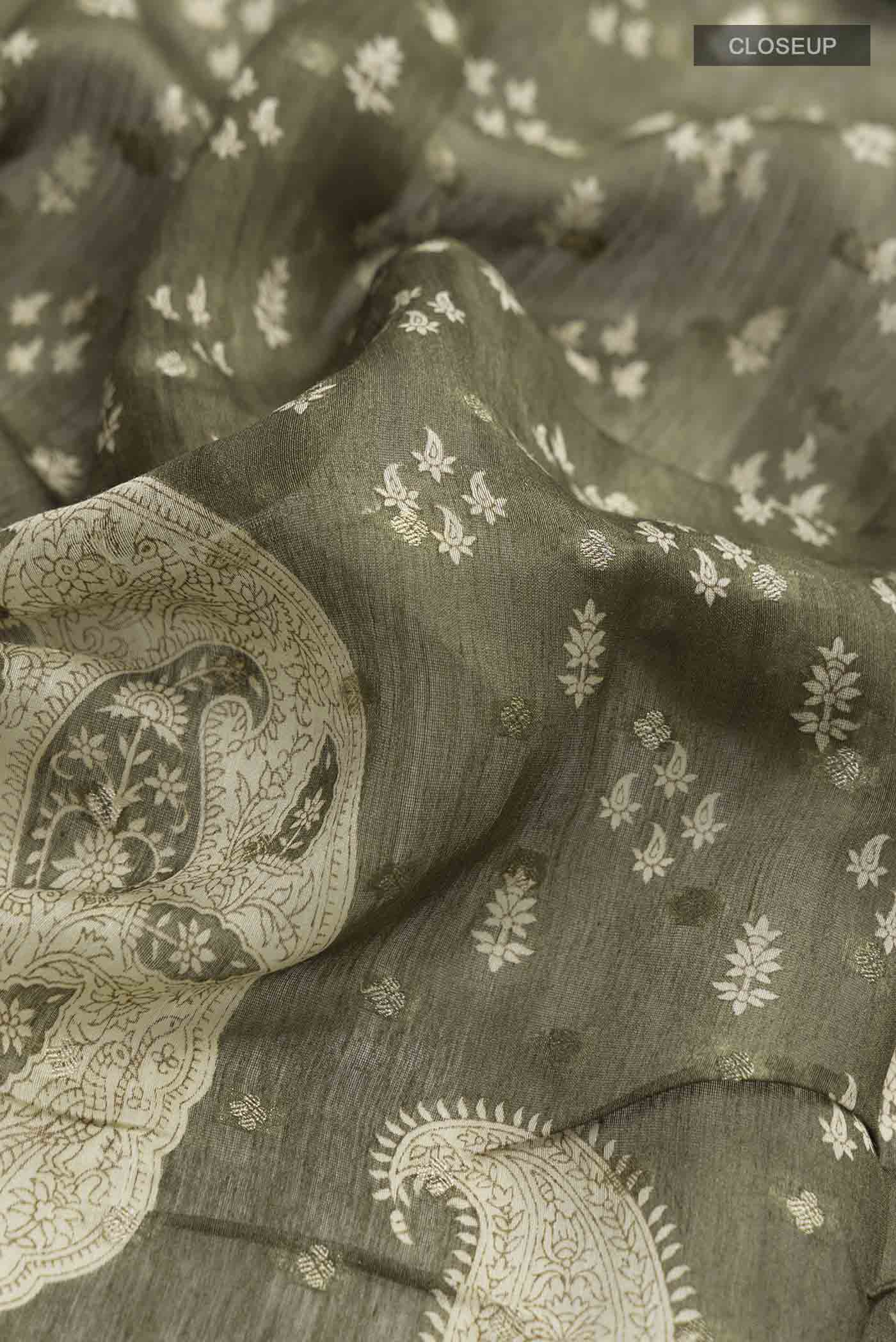 Green Tussar Silk Saree - Image 2