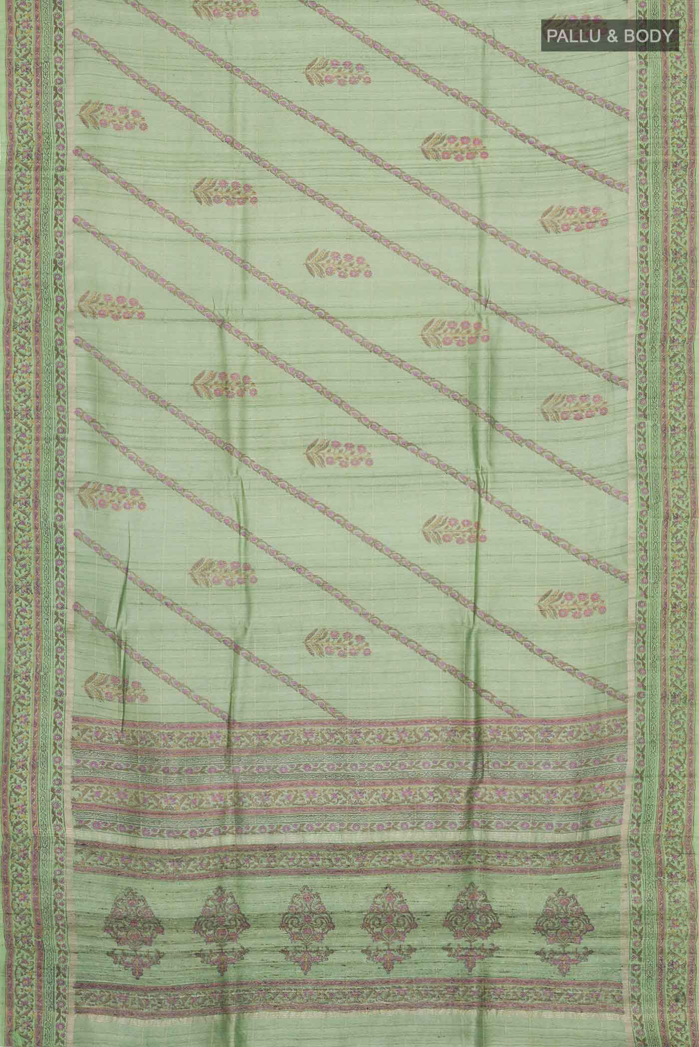 Green Tussar Silk Saree - Image 5