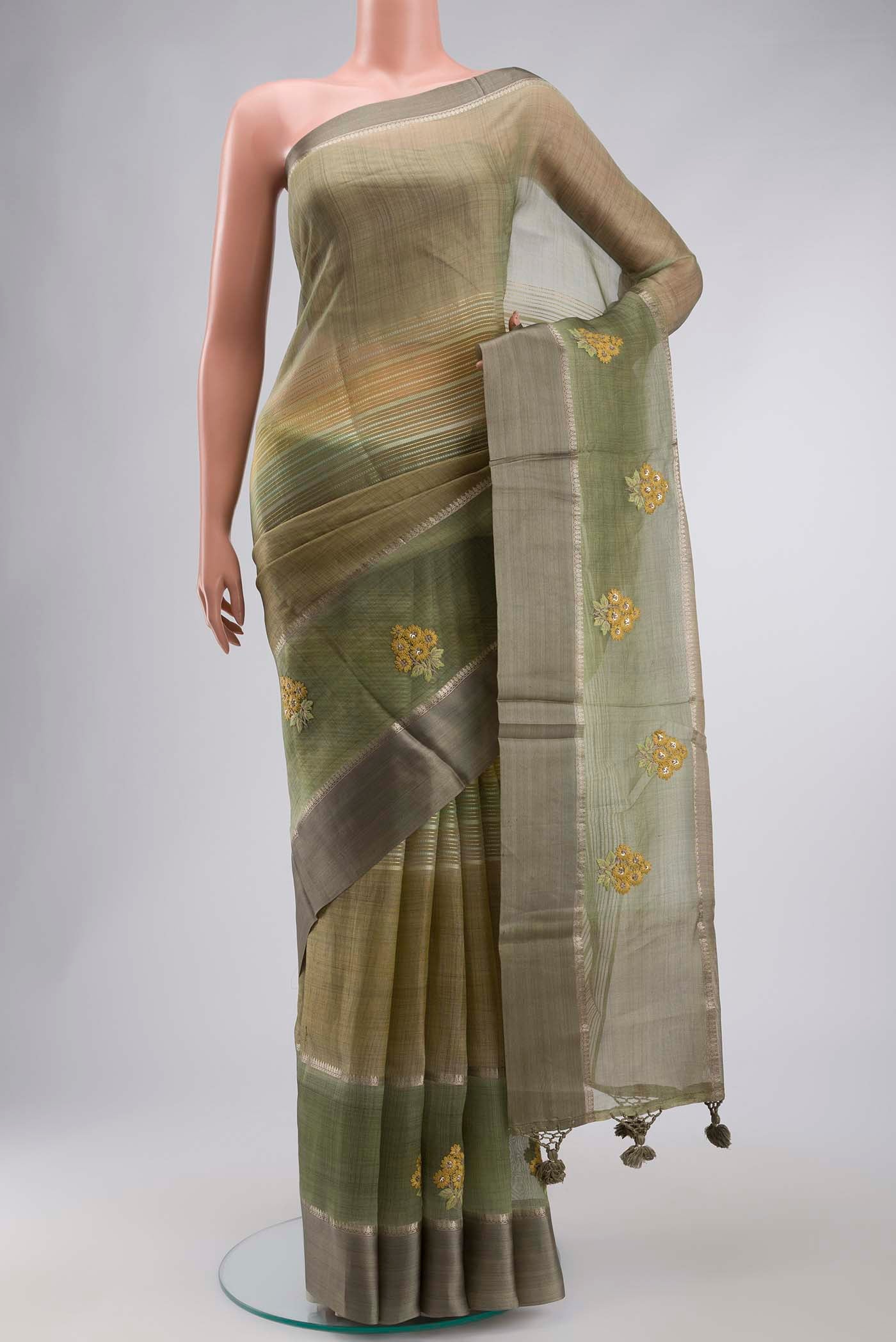 Green Tussar Silk Saree
