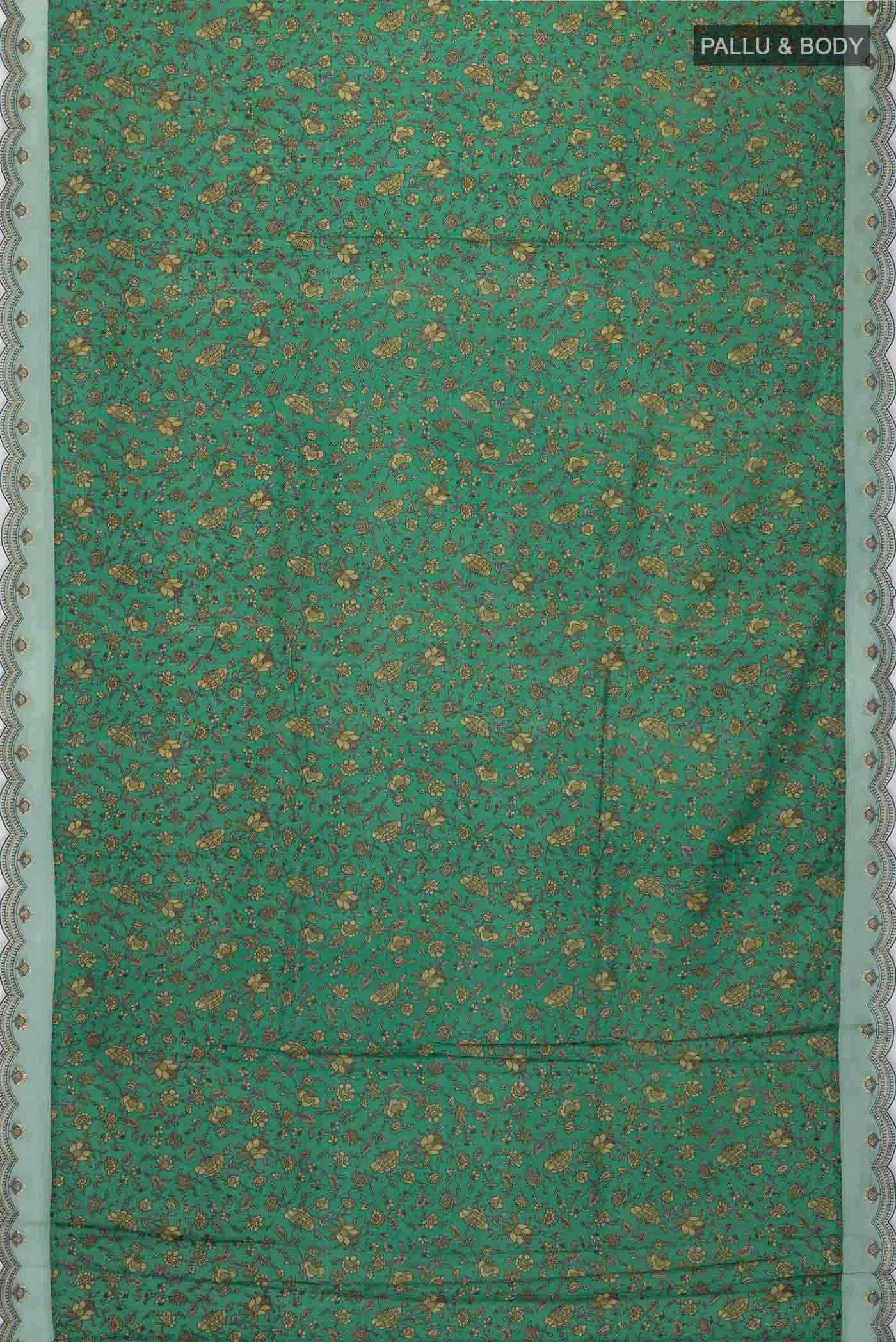 Green Tussar Silk Saree - Image 3
