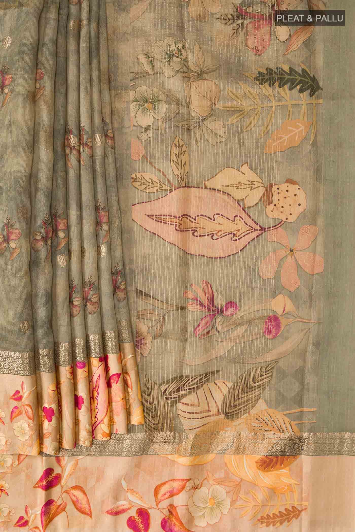 Green Tussar Silk Saree - Image 2