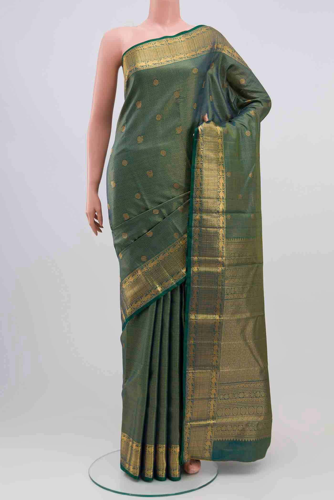Green With Blue Color Kanchipuram Silk Saree