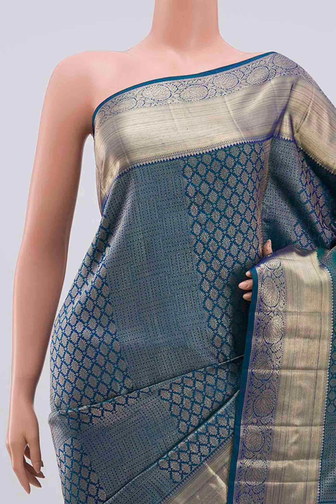 Blue Kanchipuram Silk Saree - Image 2