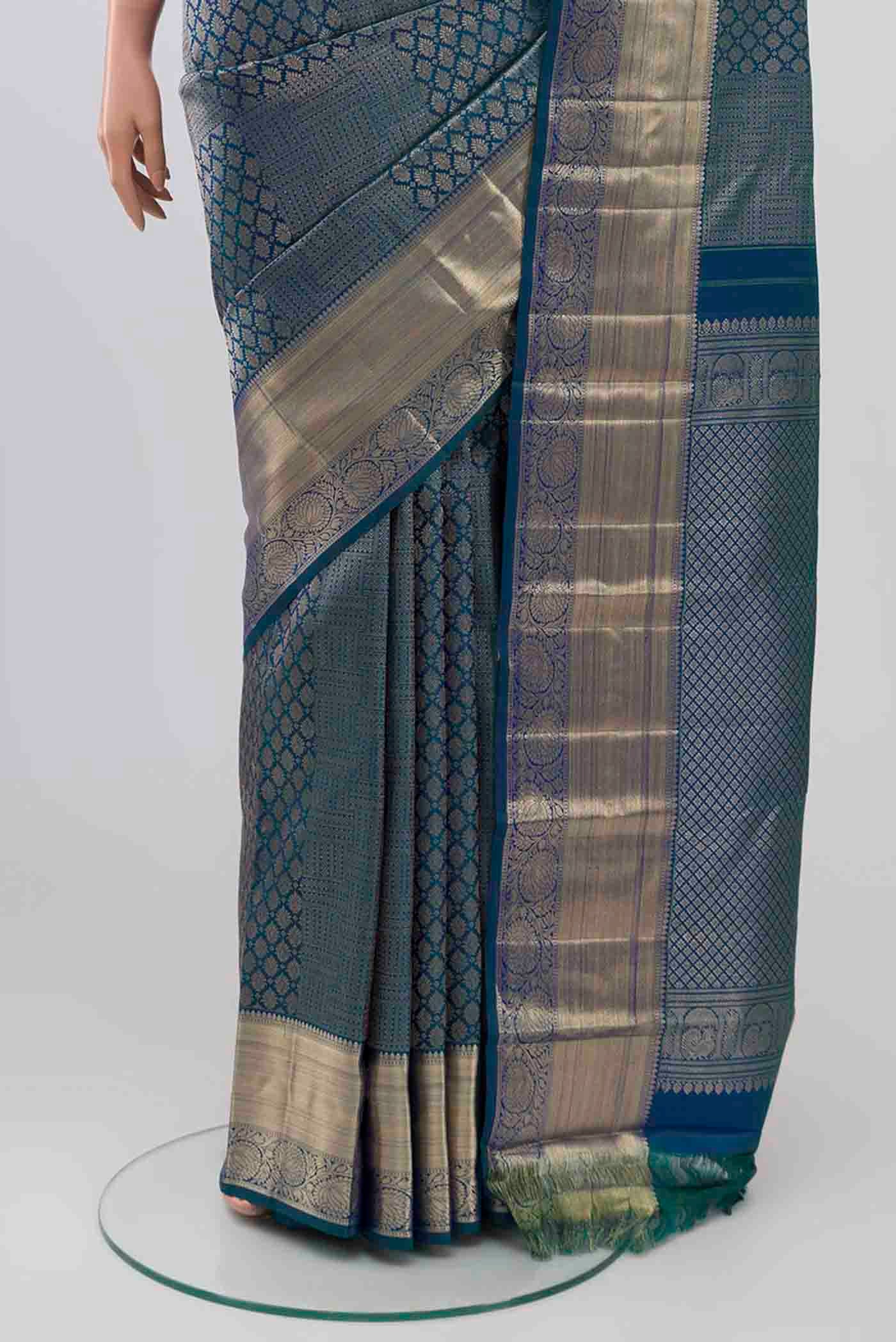 Blue Kanchipuram Silk Saree - Image 3