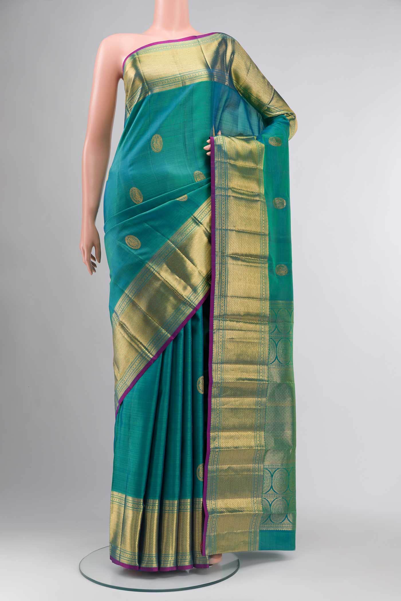 Green with Blue Dual Tone Kanjivaram Silk Saree