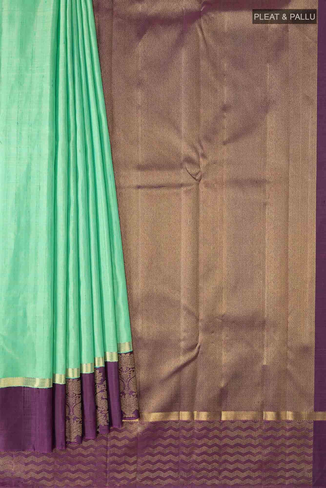Green With Blue Dual Tone Kanchipuram Silk Saree - Image 2