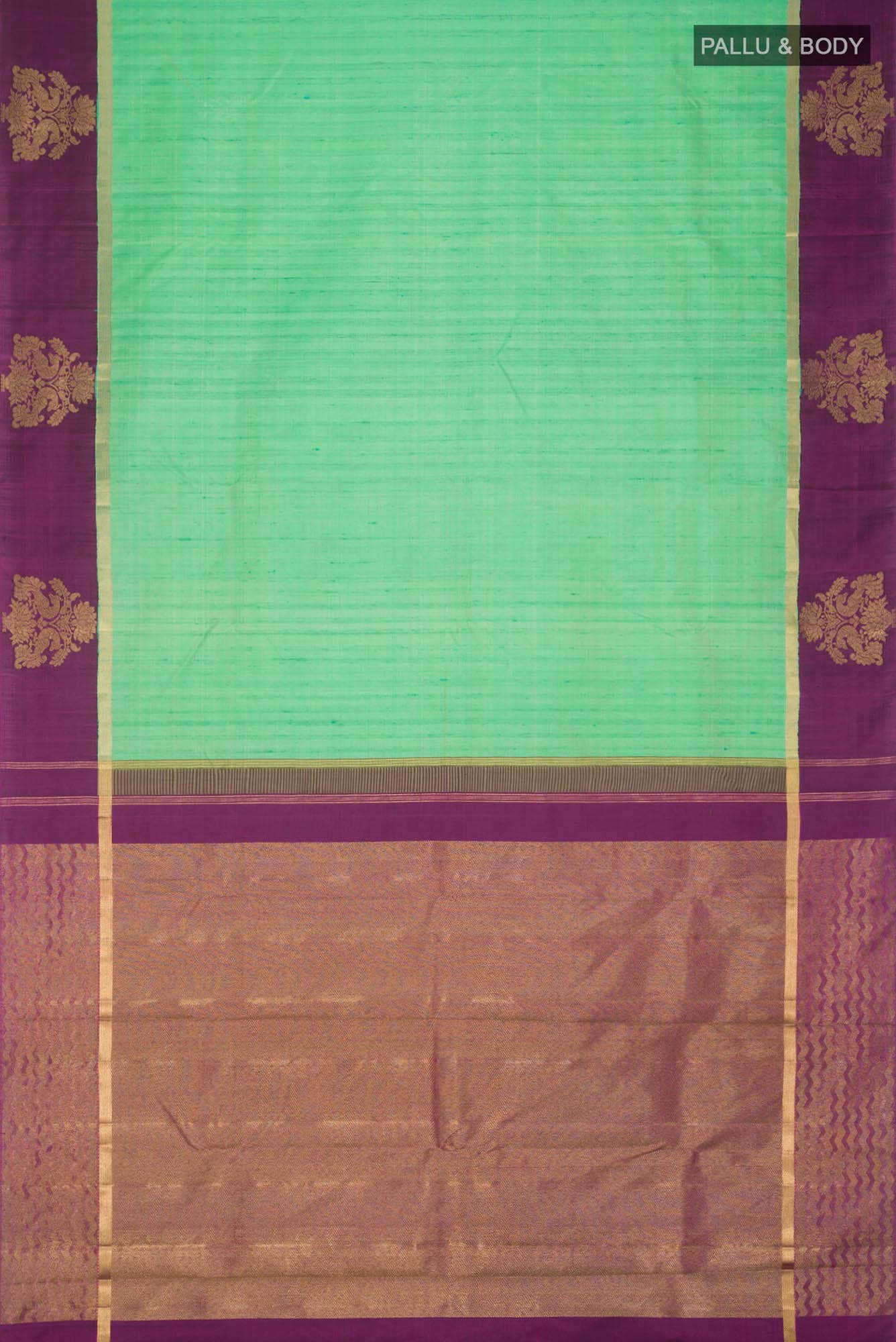 Green With Blue Dual Tone Kanchipuram Silk Saree - Image 4
