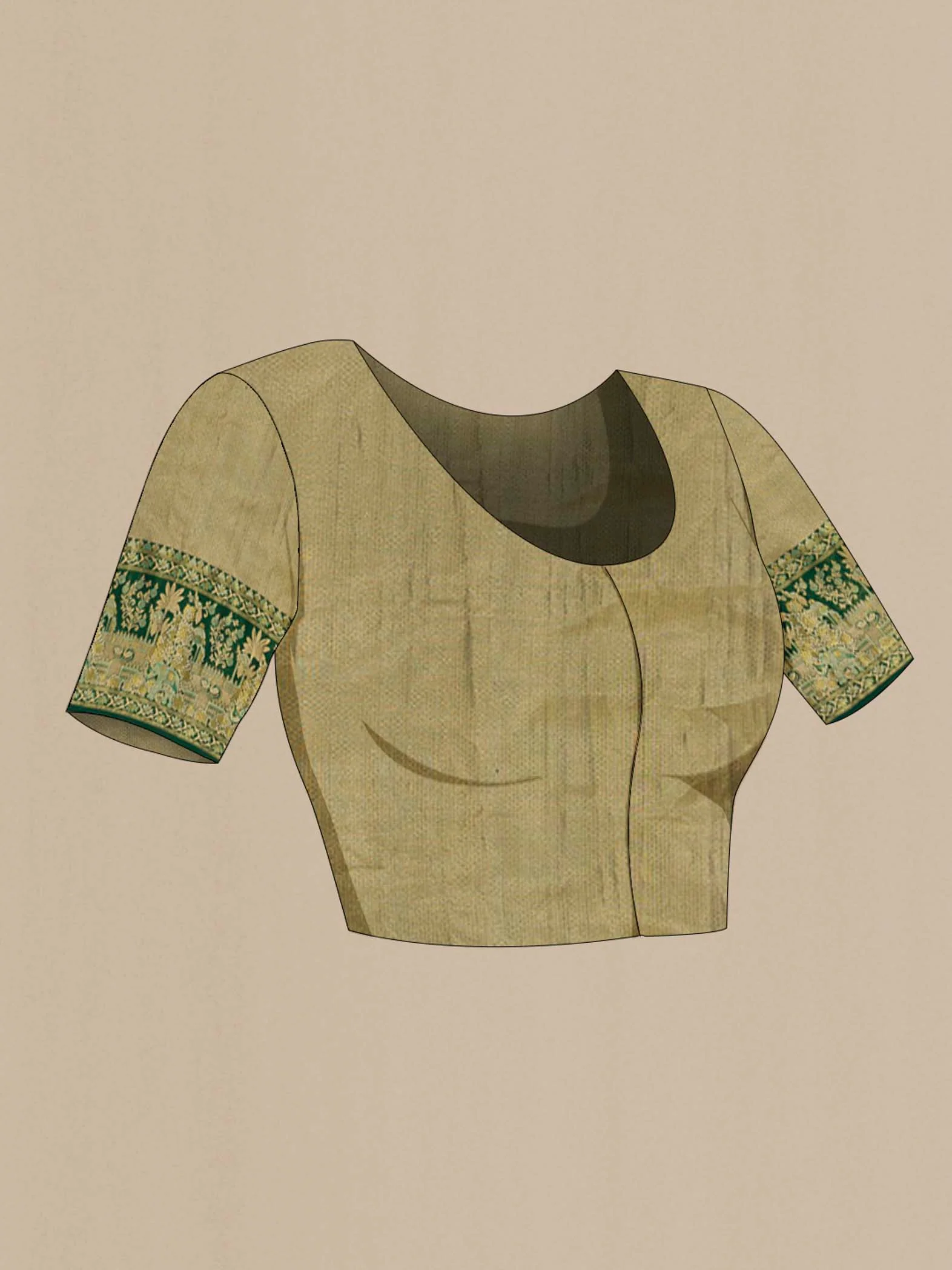 Green with Gold Color Kanjivaram Tissue Silk Saree - Image 4