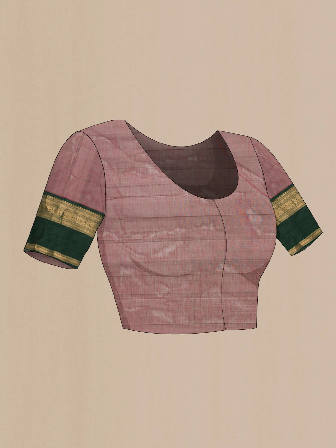 Green with Pink Color Silk Cotton Saree - Image 4