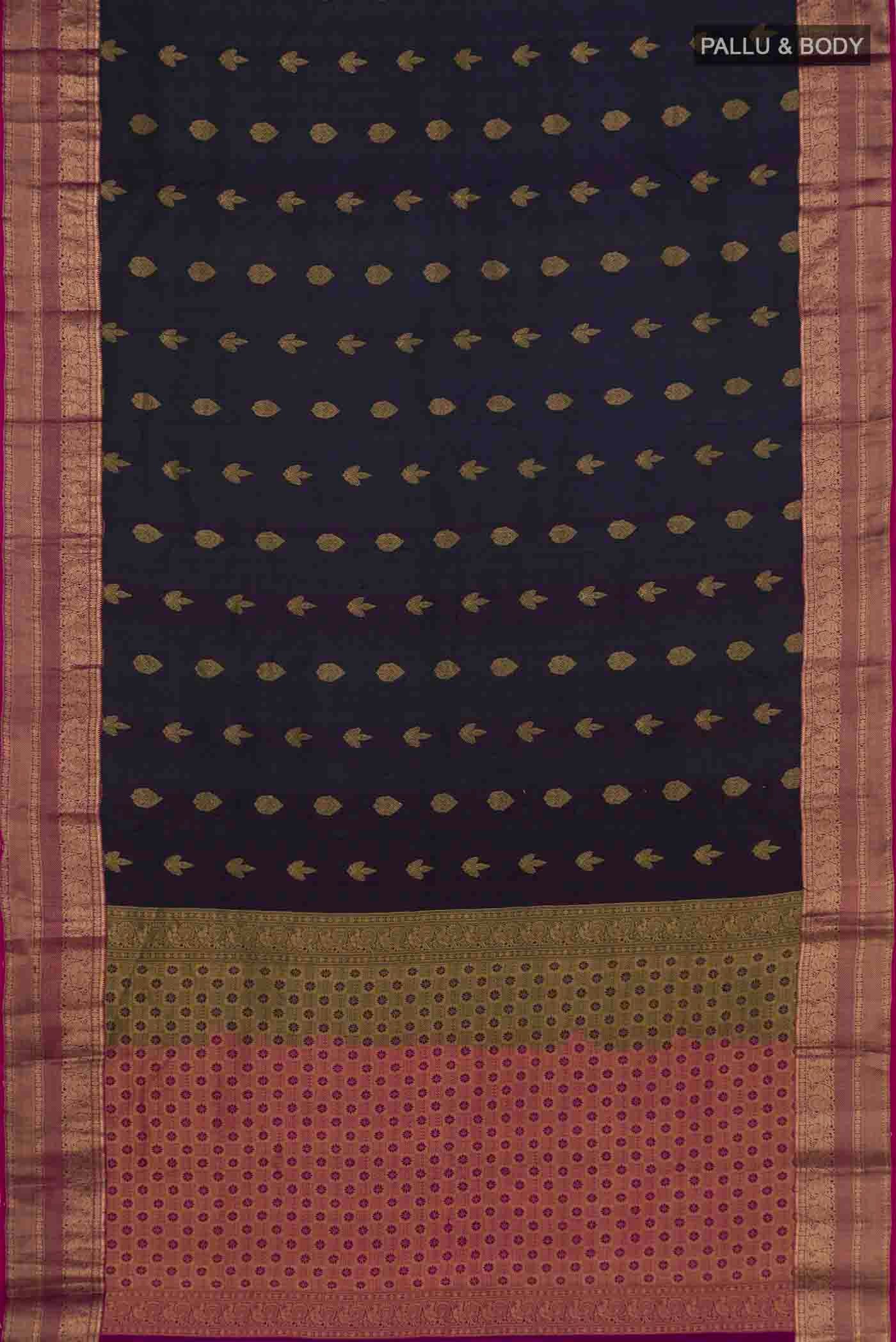 Green With Purple Color Kanchipuram Silk Saree - Image 5