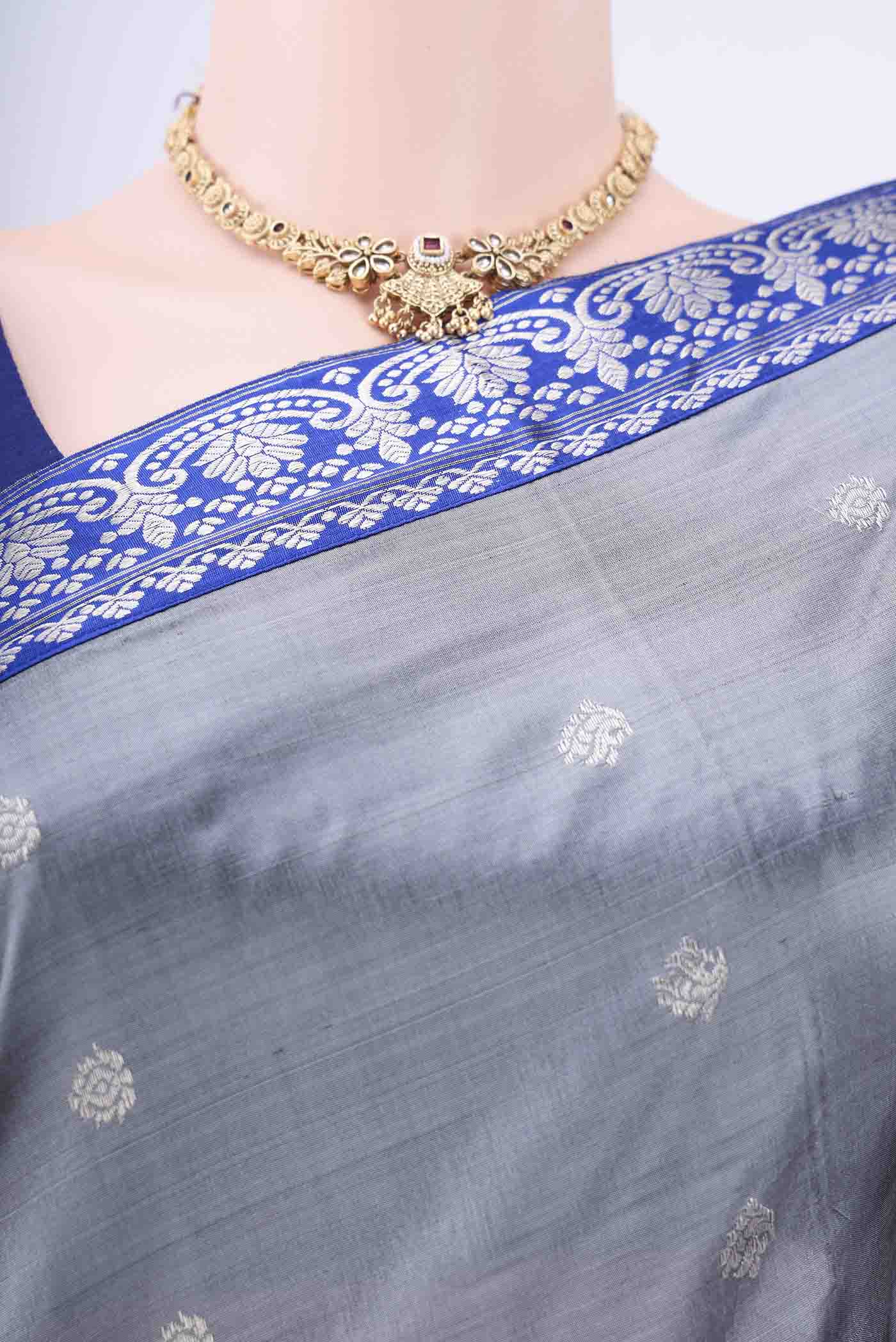 Grey Assam Silk Saree - Image 2