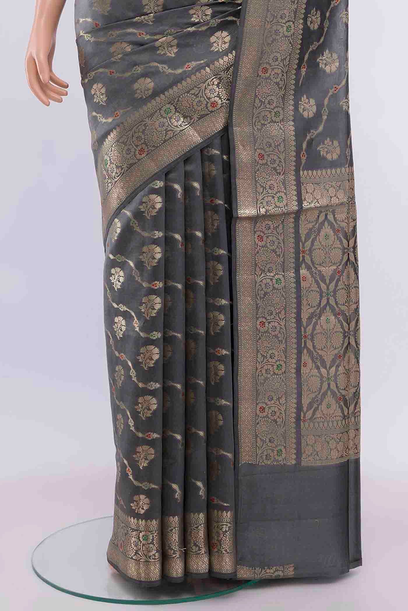 Grey Banarasi Raw Silk Saree - Image 3
