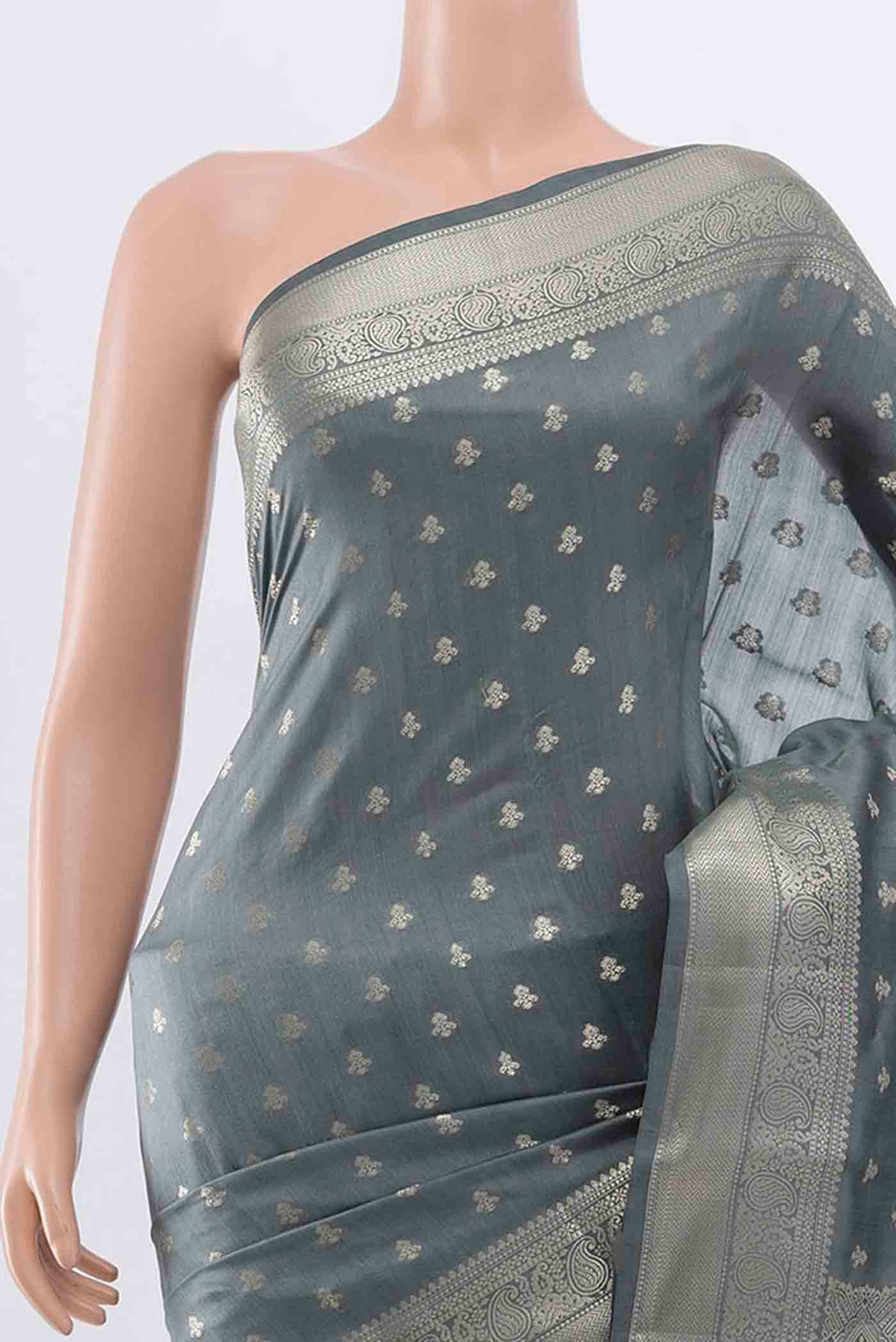 Grey Banarasi Raw Silk Saree - Image 2