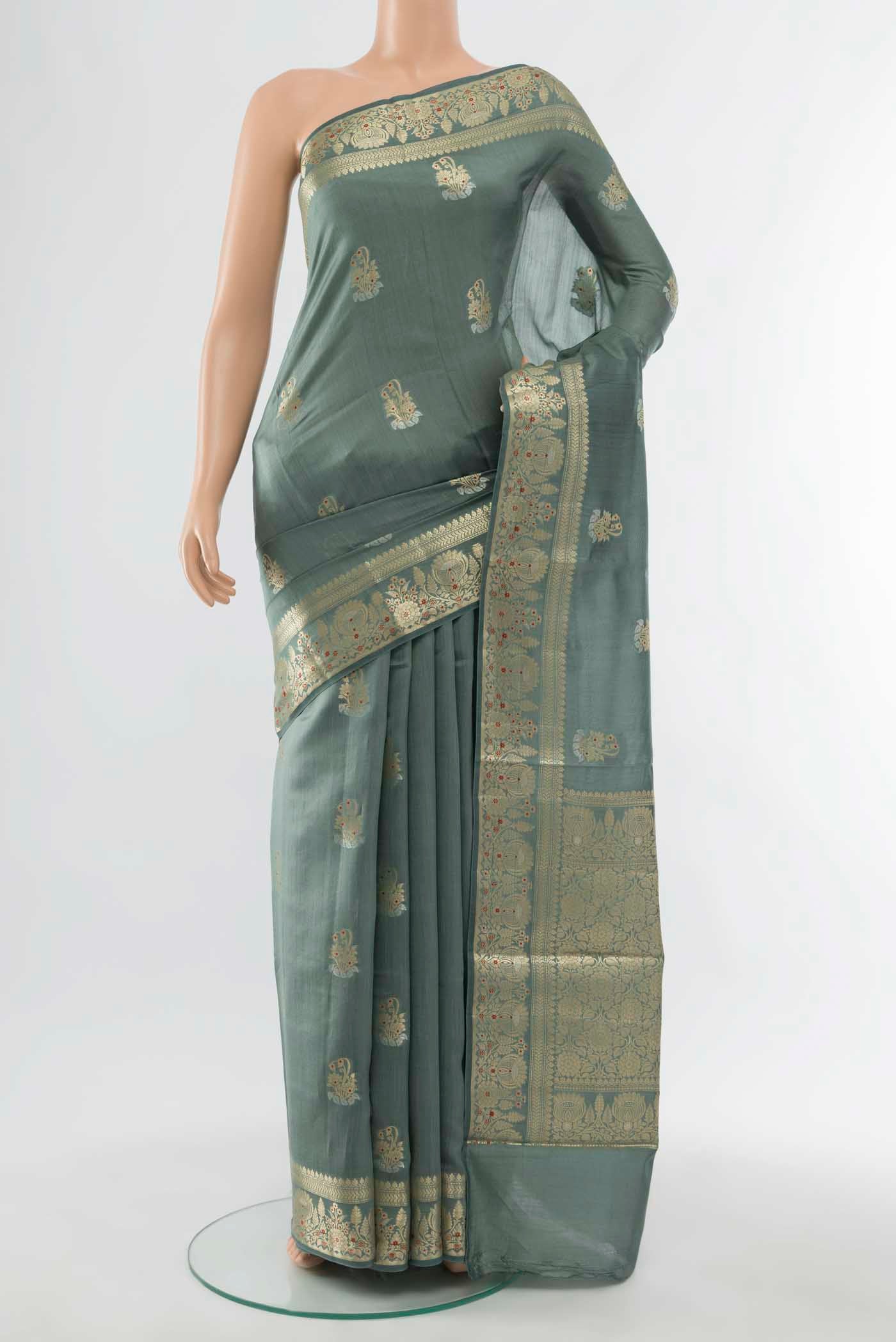 Grey Banarasi Raw Silk Saree