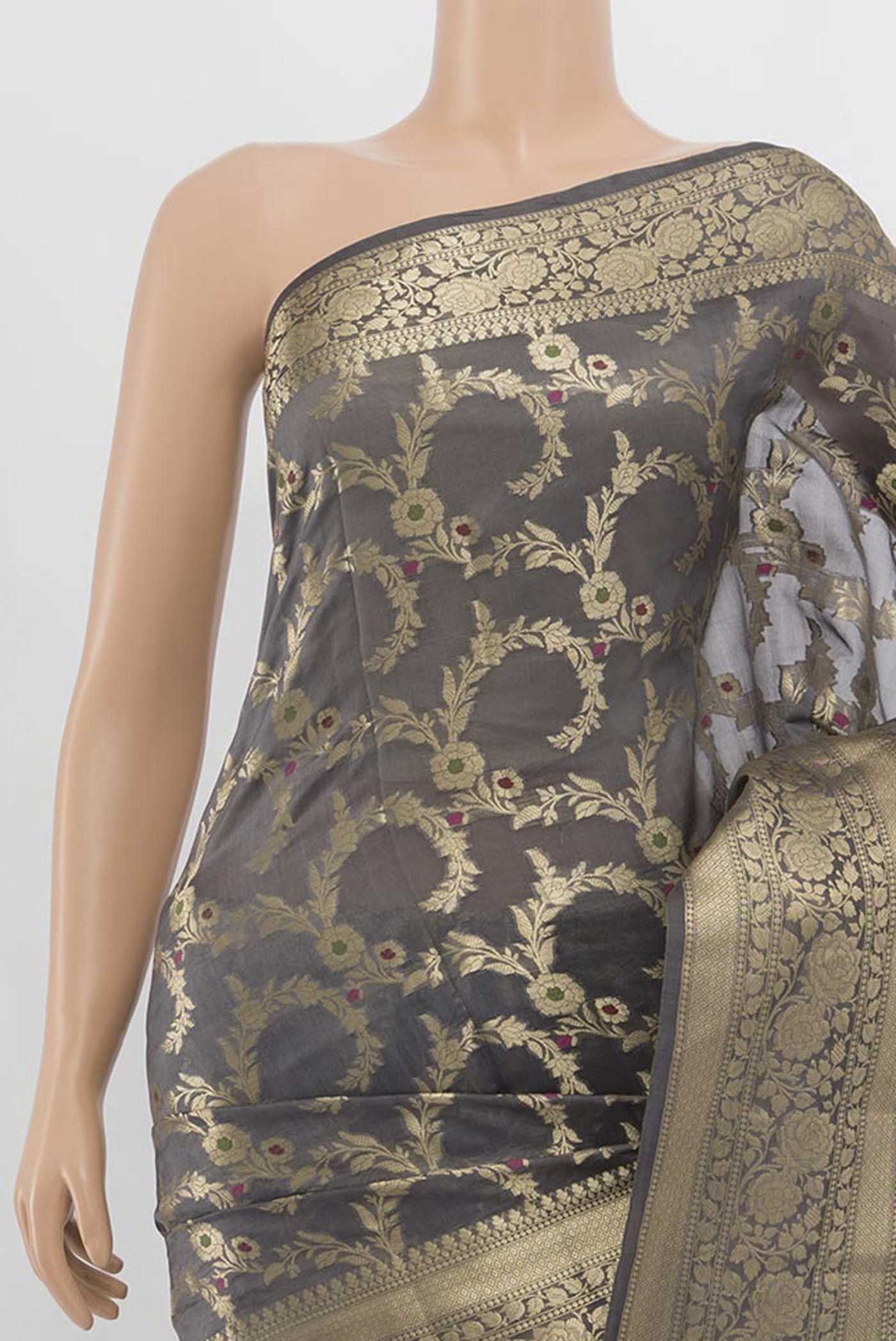 Grey Banarasi Raw Silk Saree - Image 2