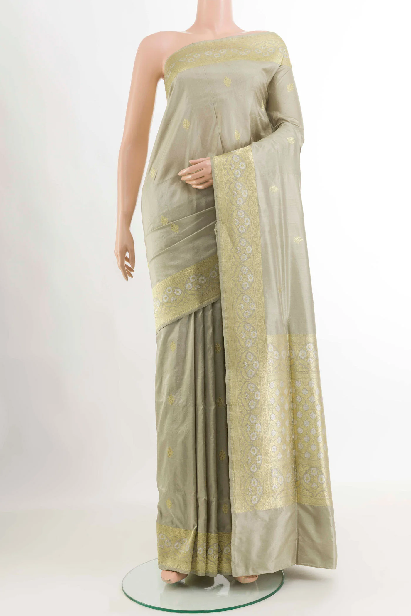 Grey Banarasi Silk Saree