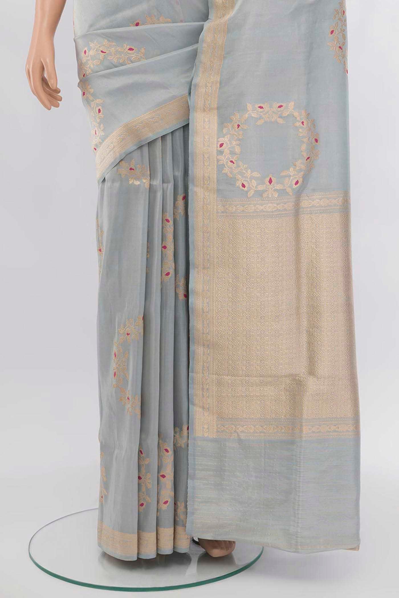 Light Blue Banarasi Silk Saree - Image 3