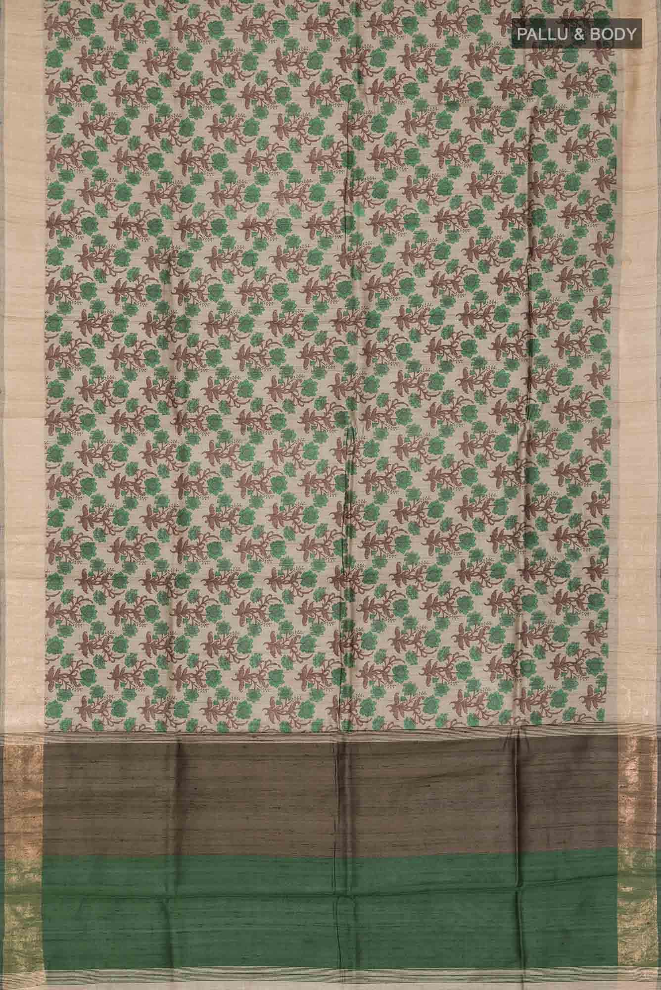 Grey Bhagalpuri Tussar Silk Saree - Image 3