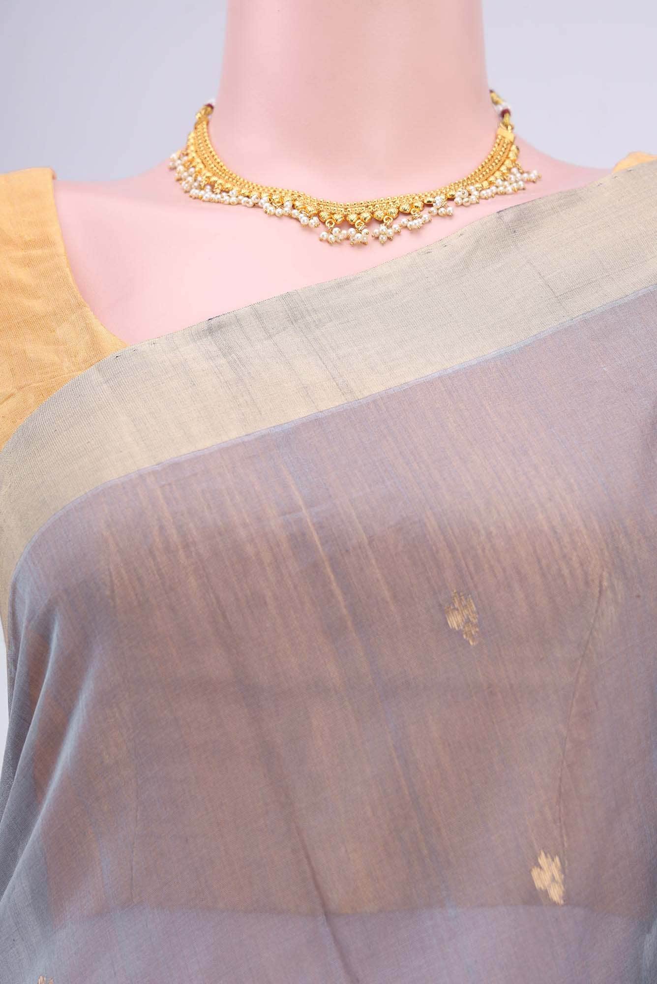 Grey Chanderi Silk Cotton Saree - Image 2