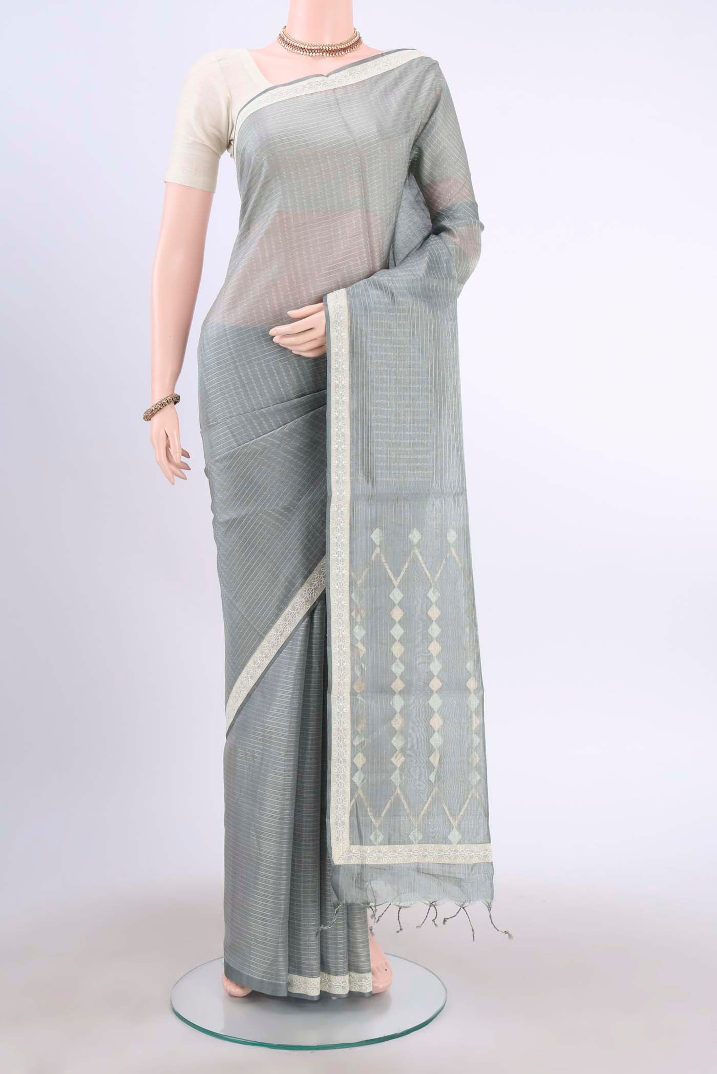 Grey Chanderi Silk Saree