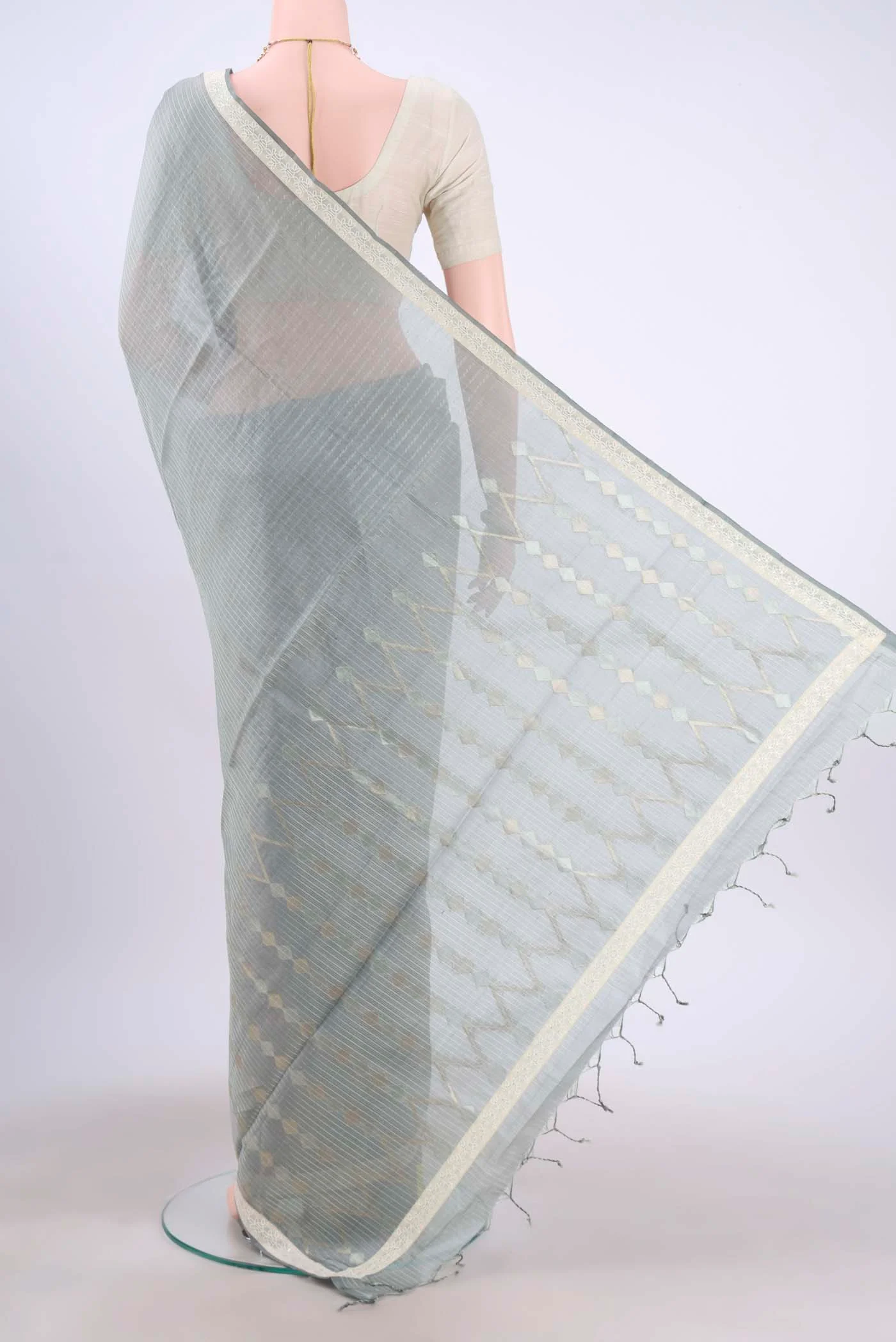 Grey Chanderi Silk Saree - Image 3