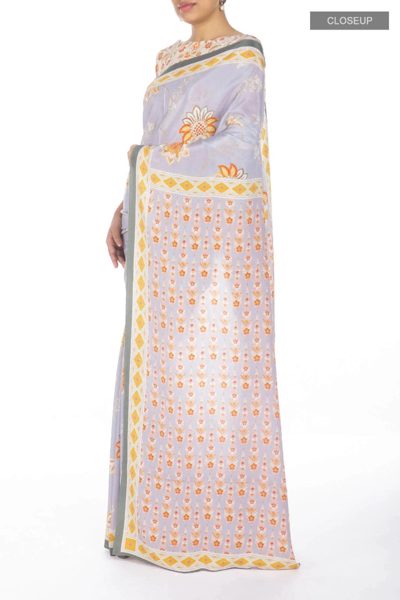 Lata Grey floral design saree from Chintz Collection, Designed by Nalli - Image 3