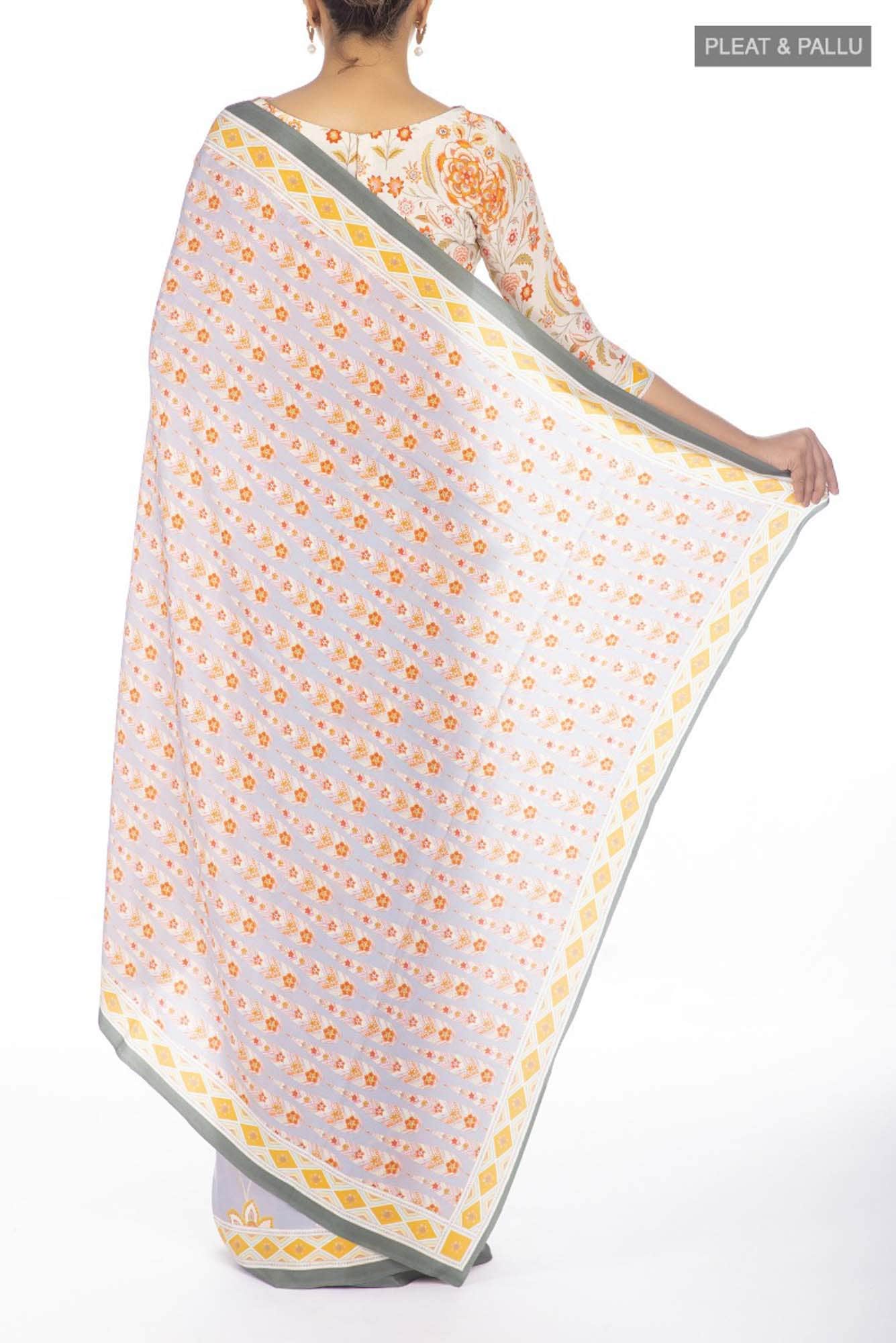 Lata Grey floral design saree from Chintz Collection, Designed by Nalli - Image 5