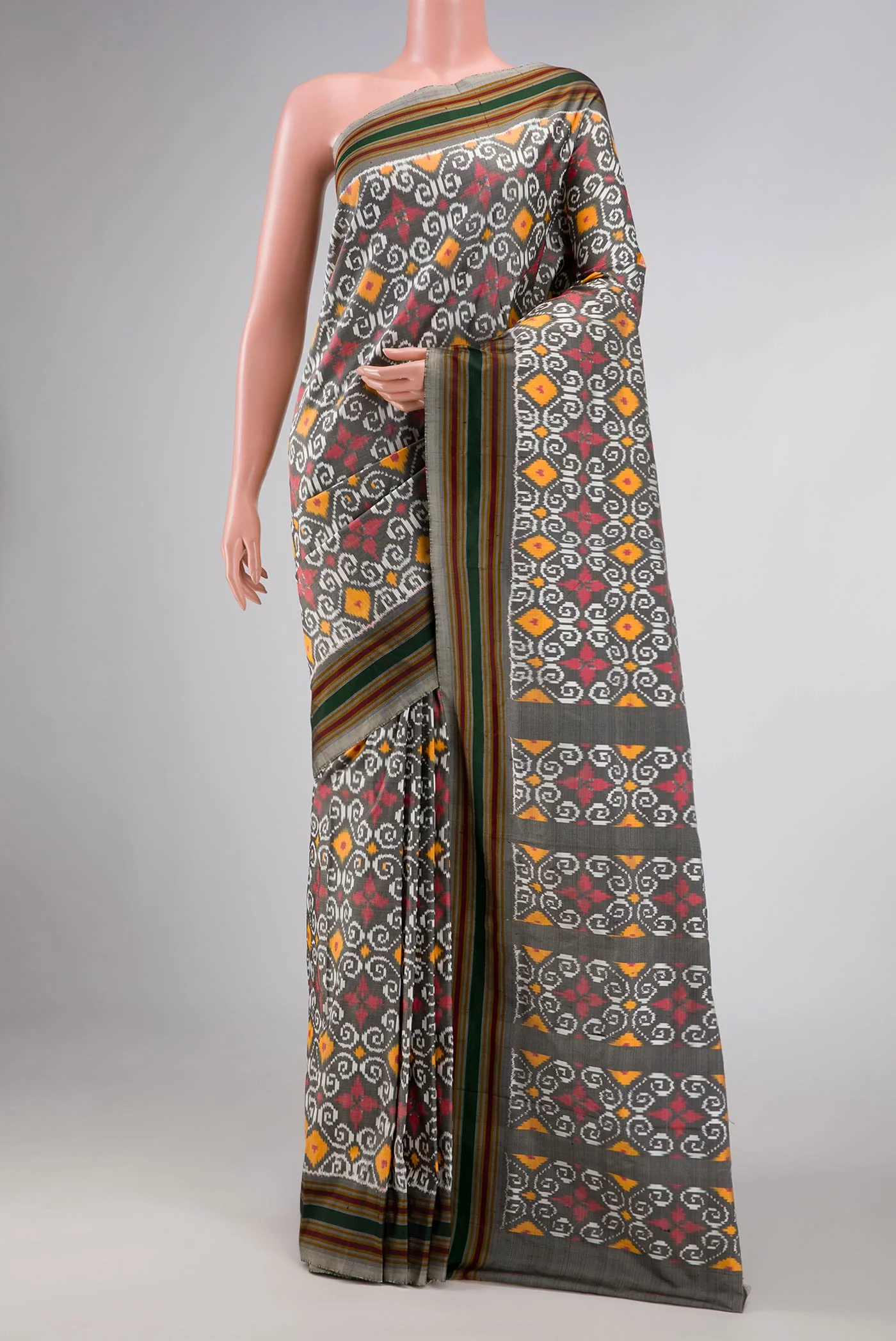 Grey Dual Tone Double Ikat Saree