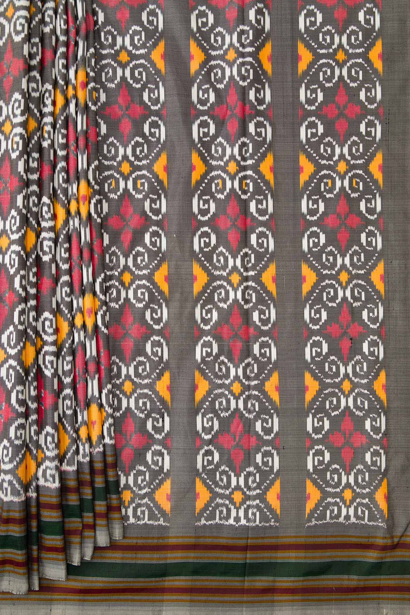 Grey Dual Tone Double Ikat Saree - Image 4