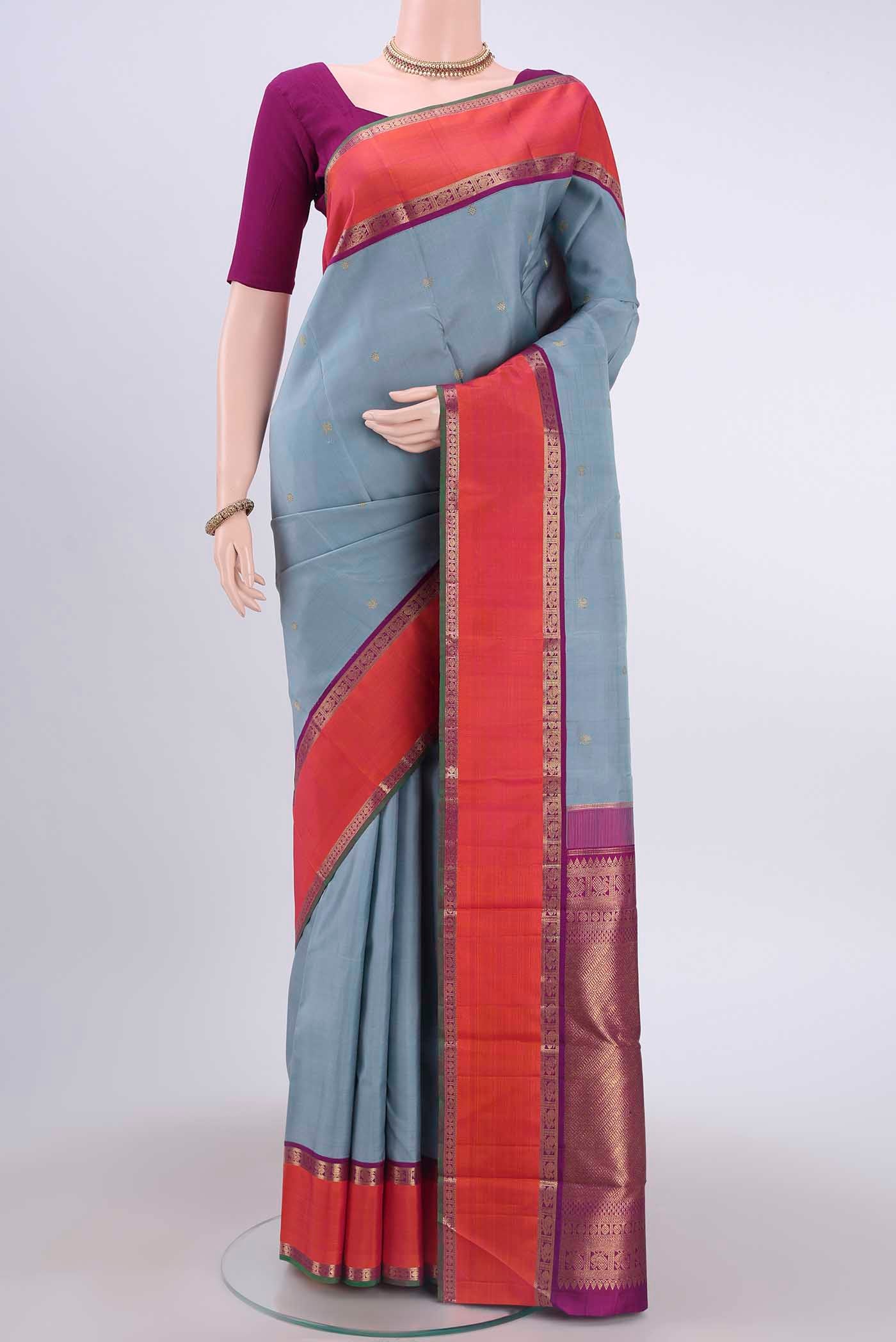 Grey Dual Tone Kanchipuram Saree