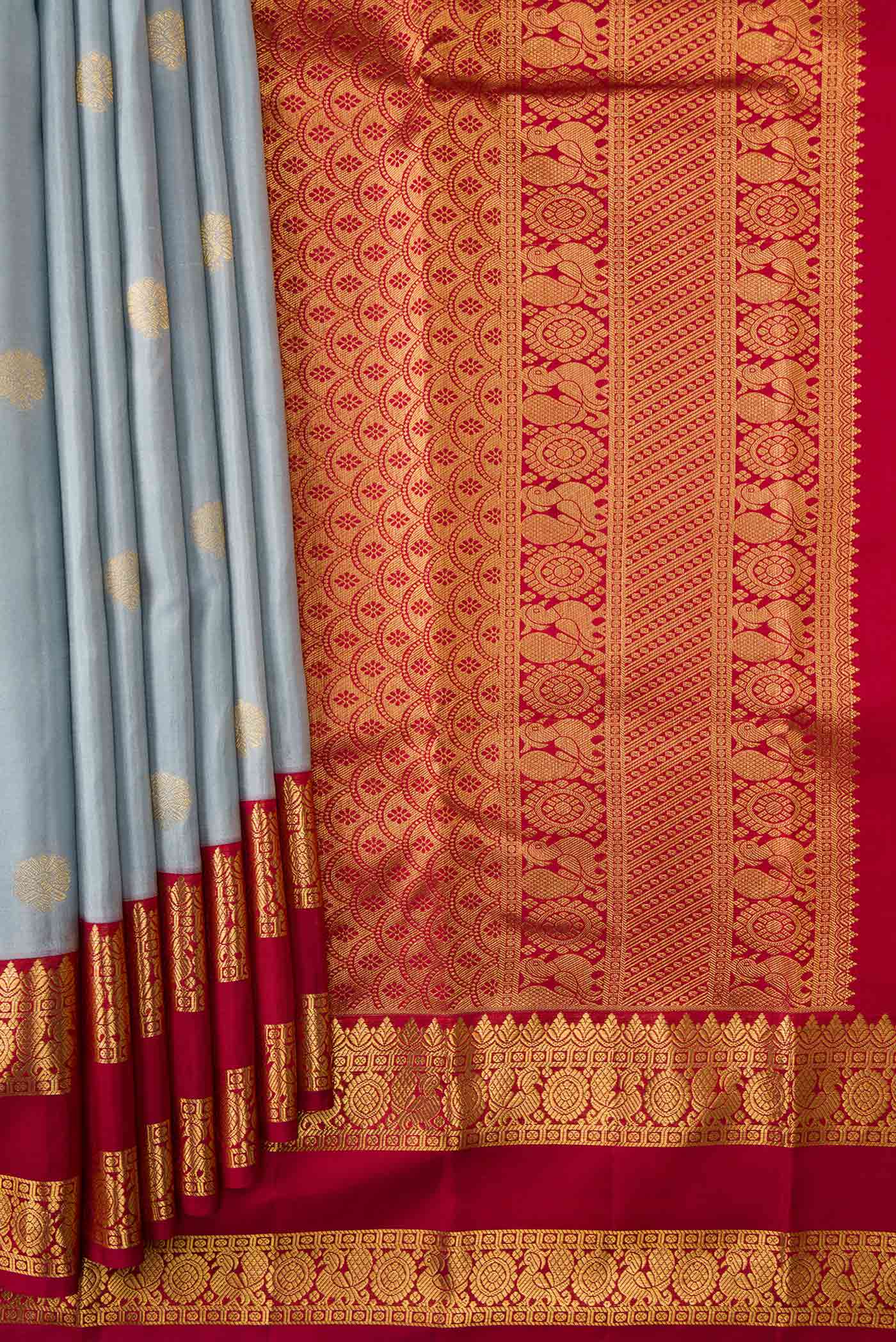 Grey Dual Tone Kanchipuram Silk Saree - Image 4