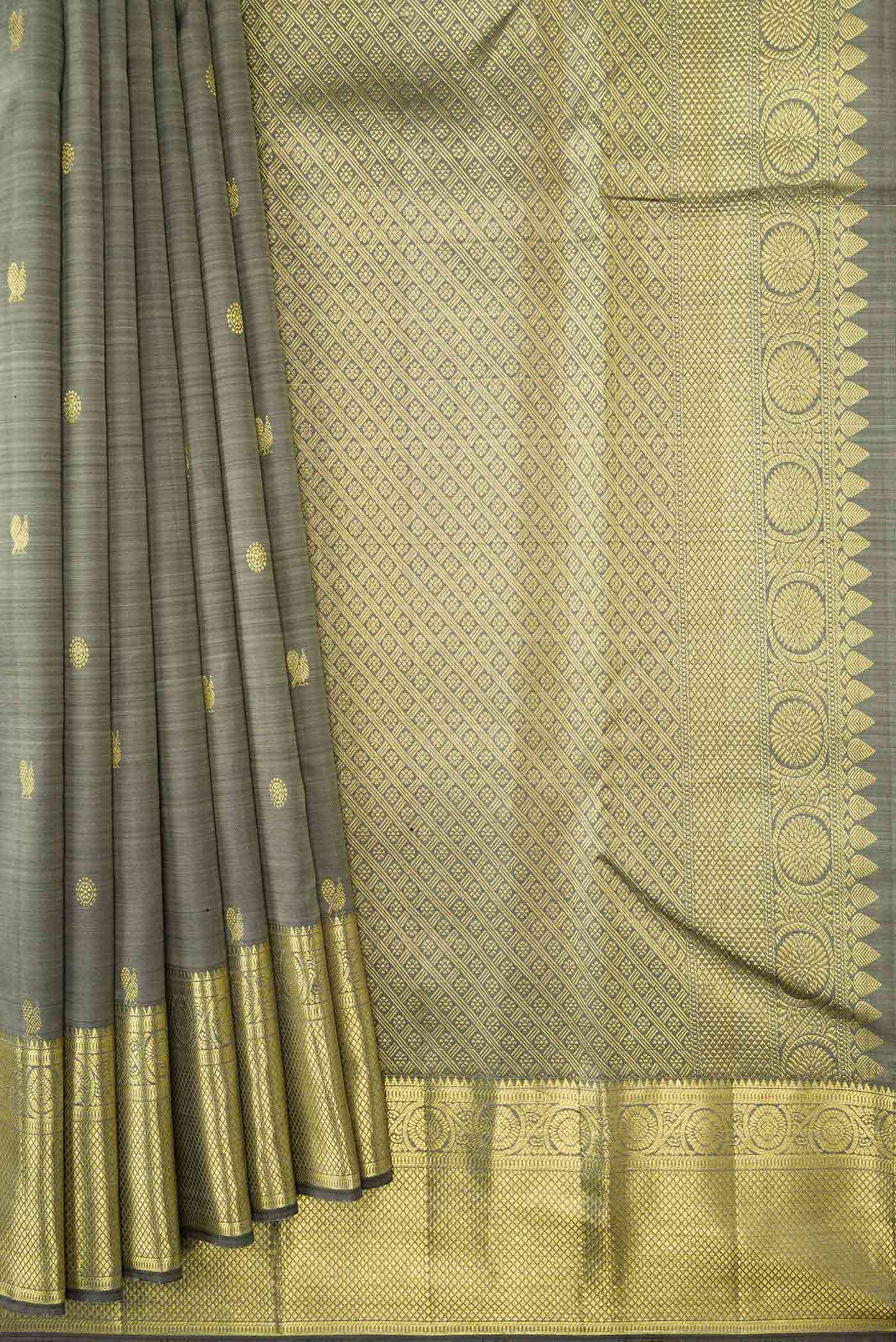 Grey Dual Tone Kanchipuram Silk Saree - Image 4