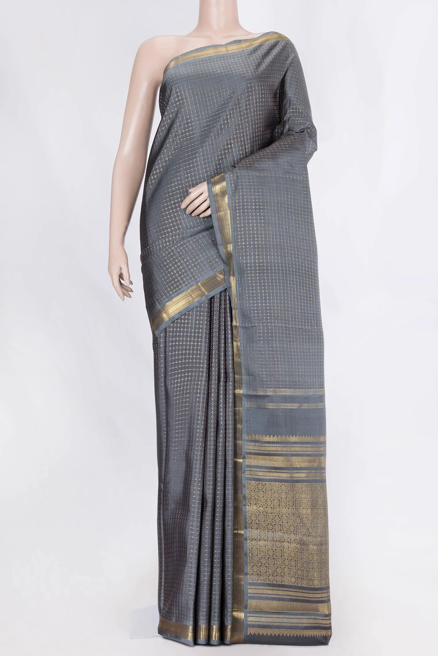 Grey Dual Tone Kanchipuram Silk Saree