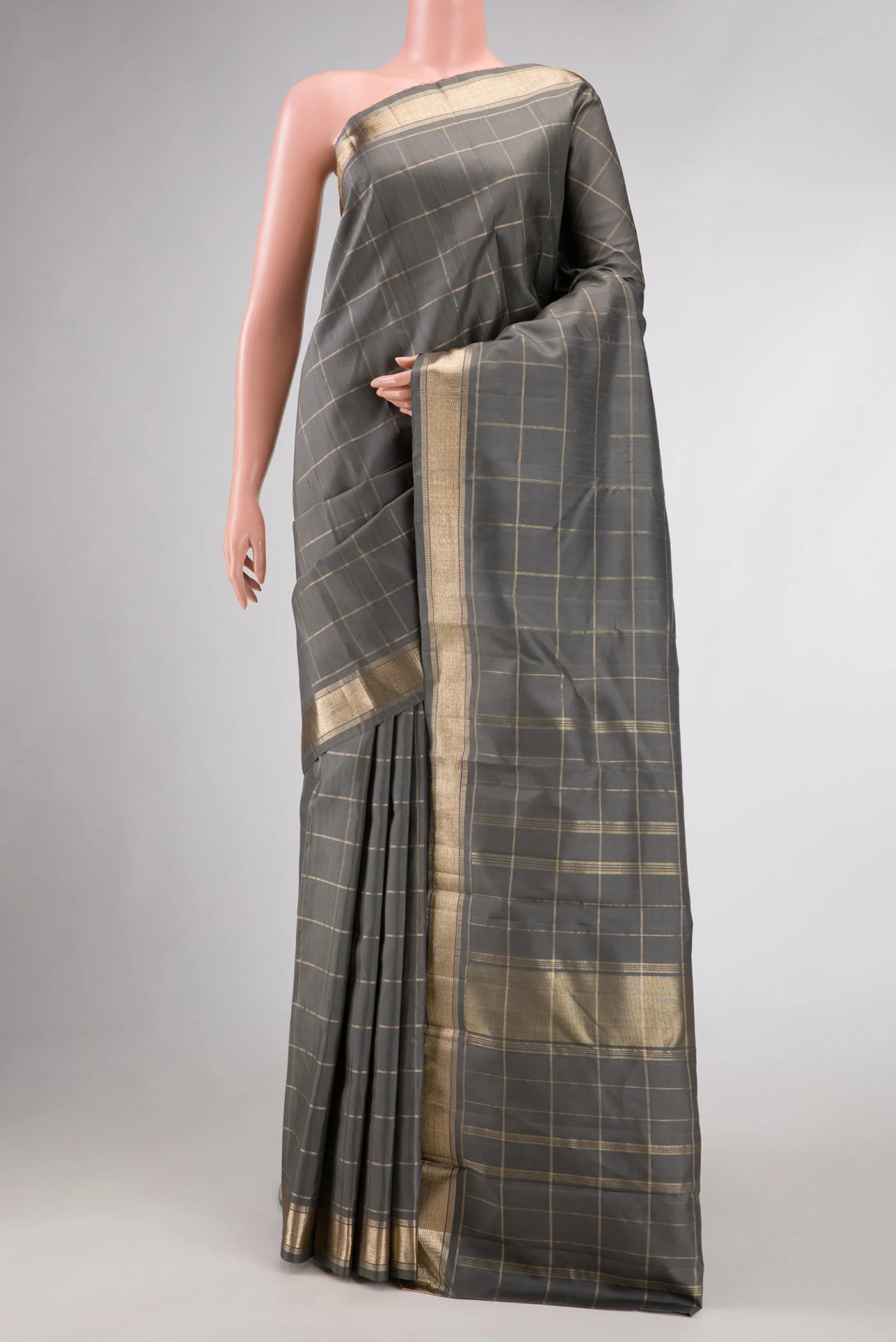 Grey Dual Tone Kanchipuram Silk Saree