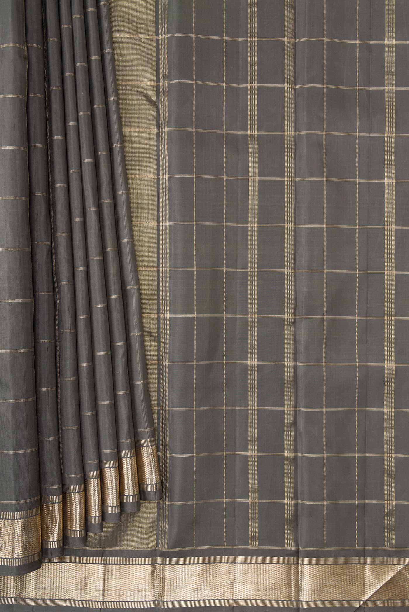 Grey Dual Tone Kanchipuram Silk Saree - Image 4