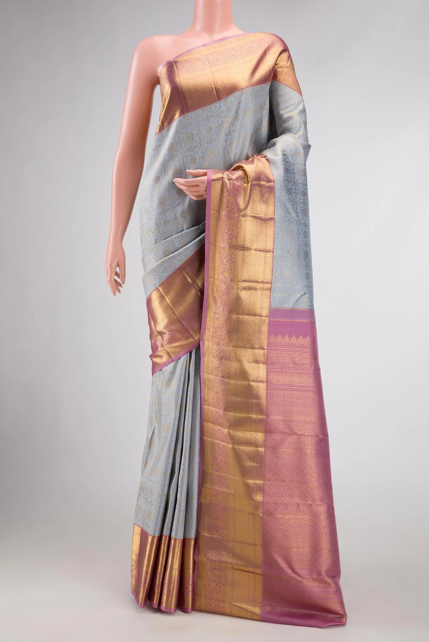 Blue Grey Kanchipuram Silk Saree