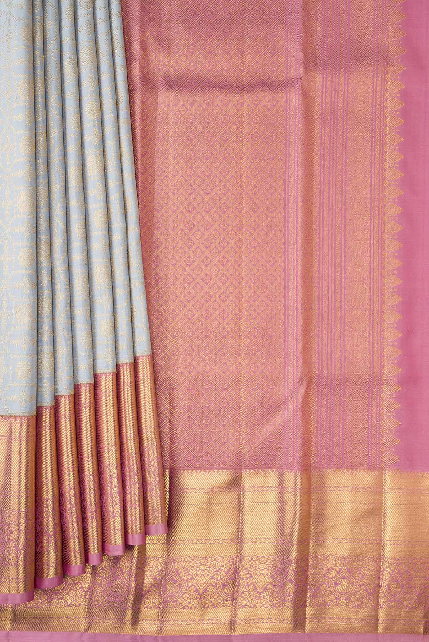 Blue Grey Kanchipuram Silk Saree - Image 4