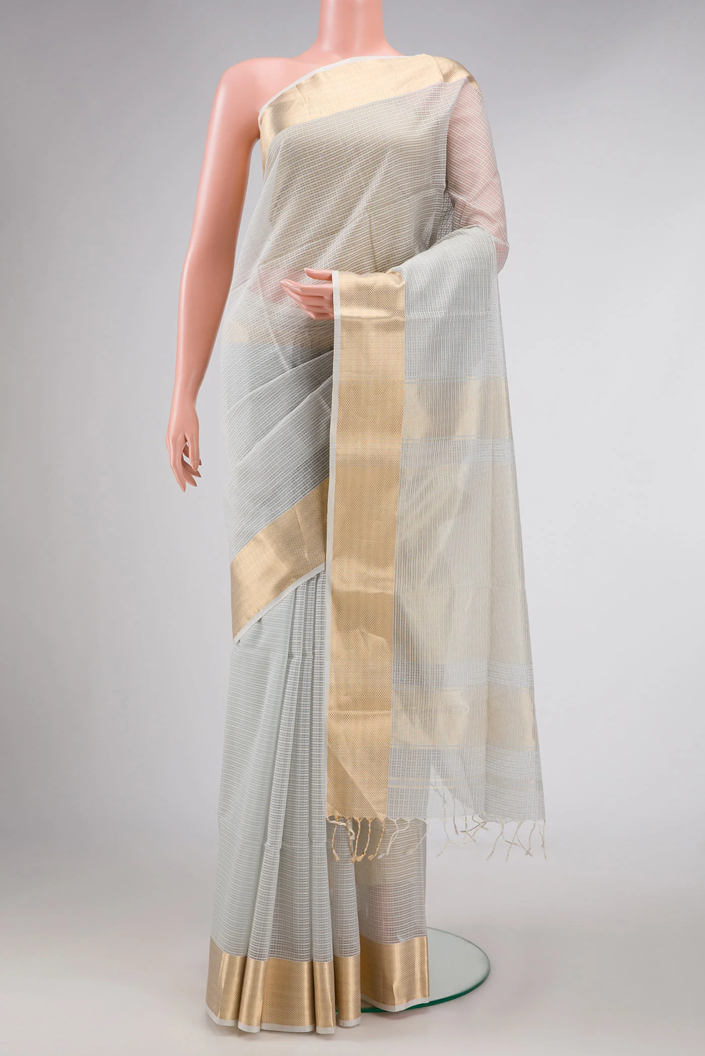 Grey Dual Tone Maheshwari Silk Saree