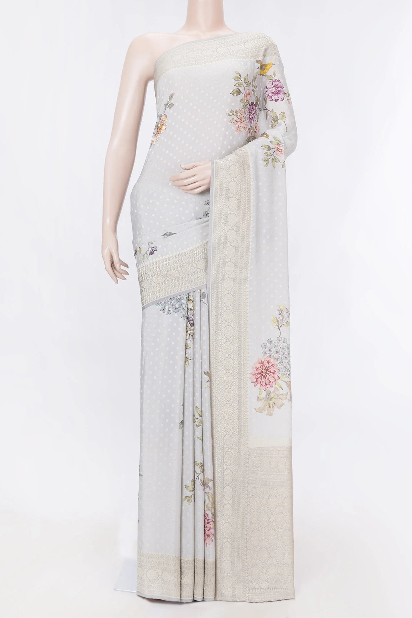 Grey Dual Tone Mysore Georgette Saree