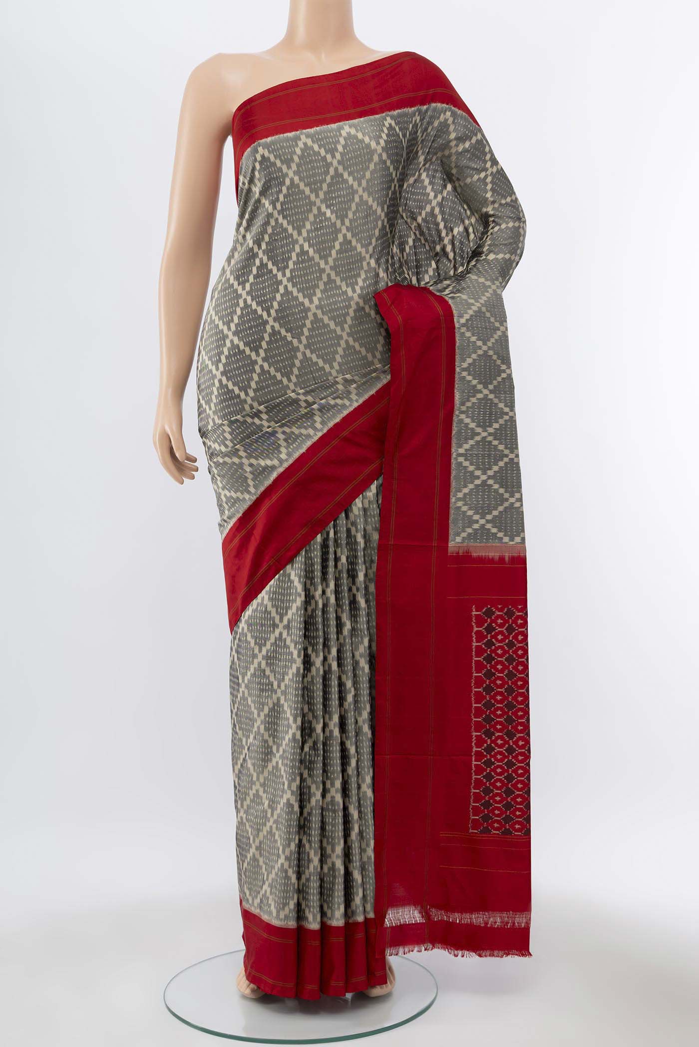 Grey Dual Tone Pochampally Silk Saree