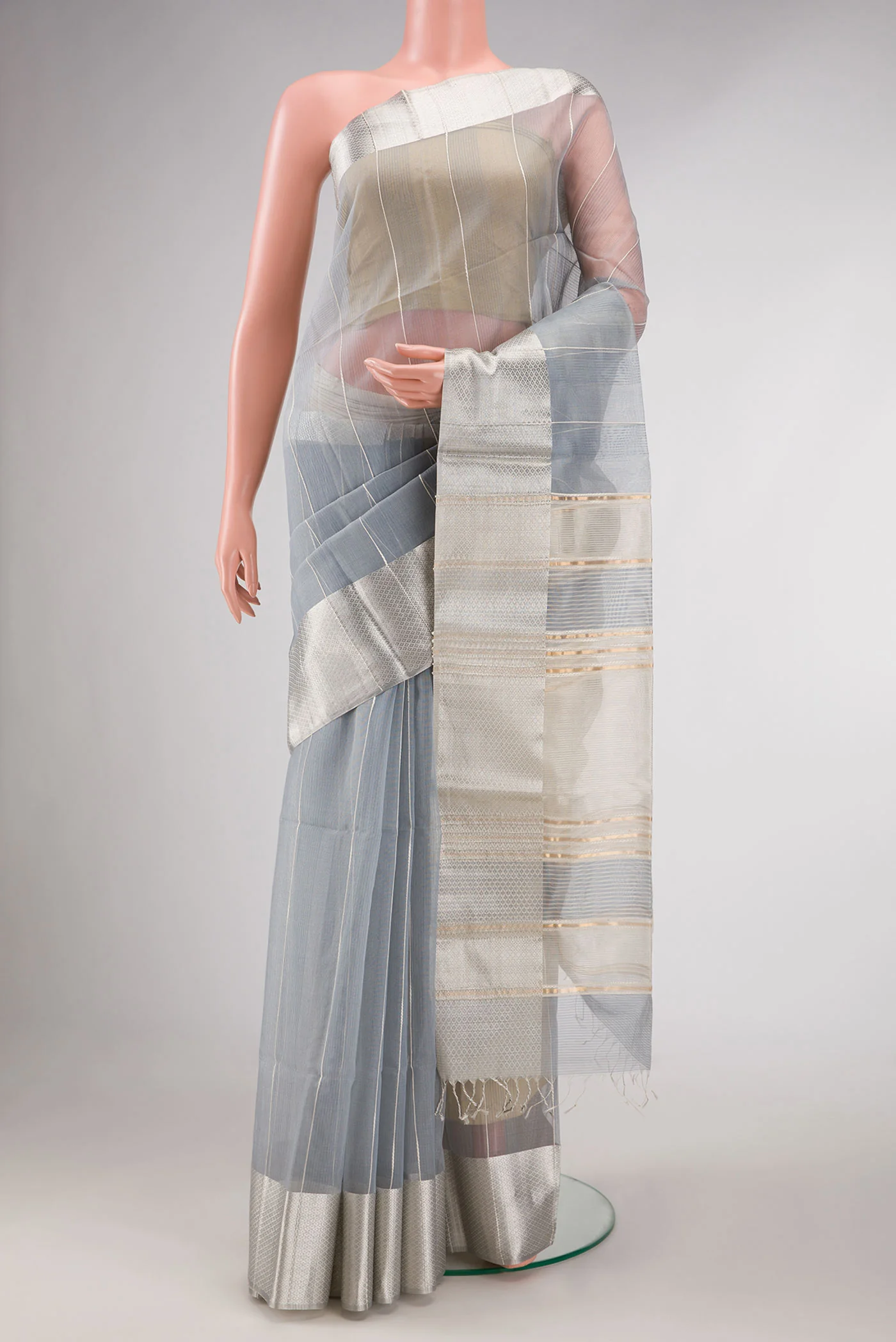 Grey Dual Tone Silk Cotton Saree