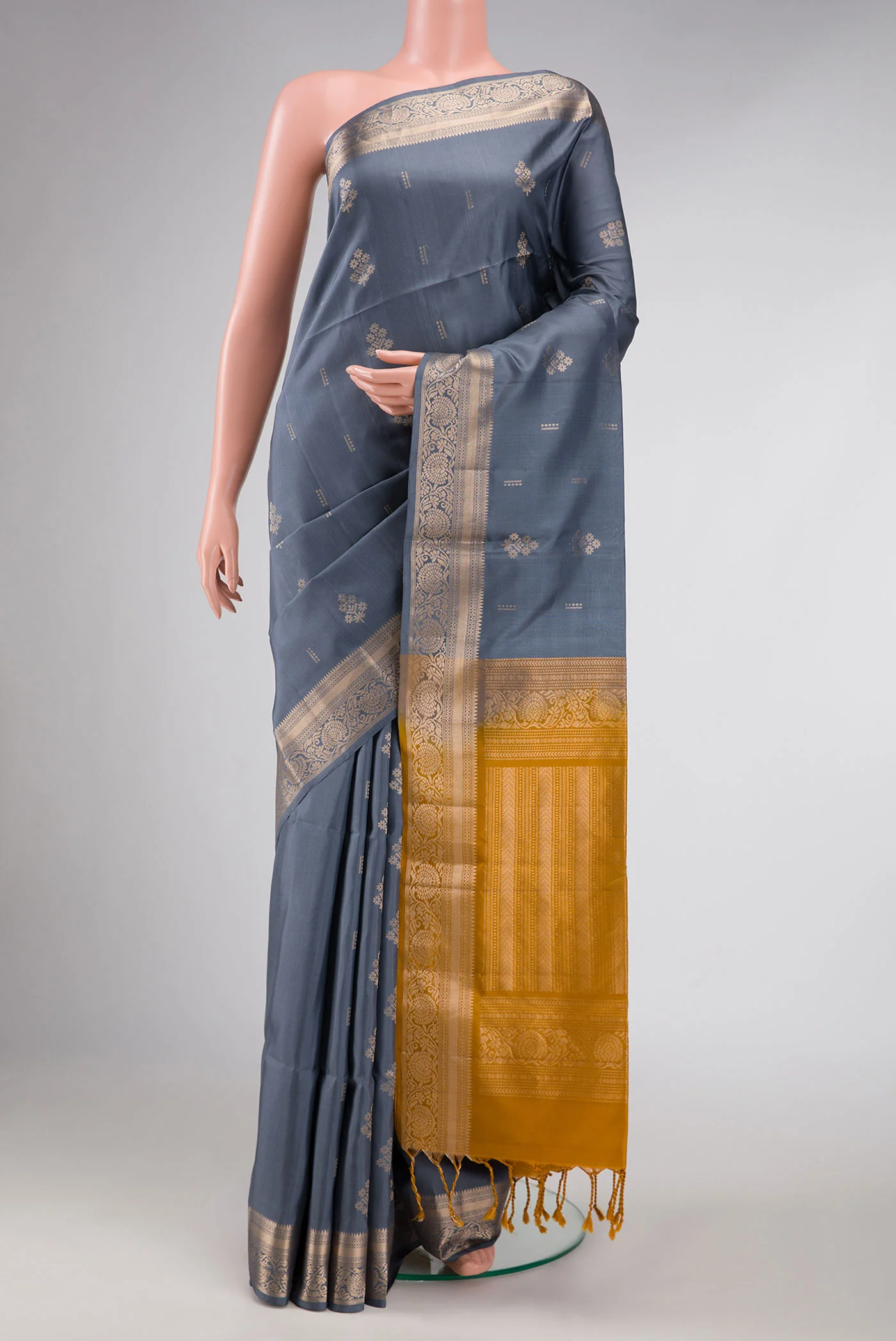 Grey Dual Tone Soft Silk Saree